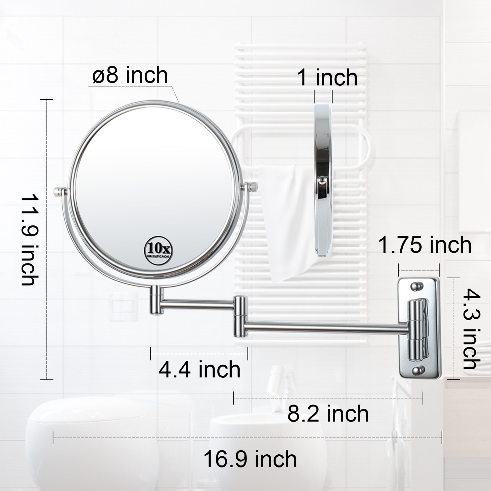 17 inch Double-Sided Anti-Fog Wall Mounted Bathroom Mirror