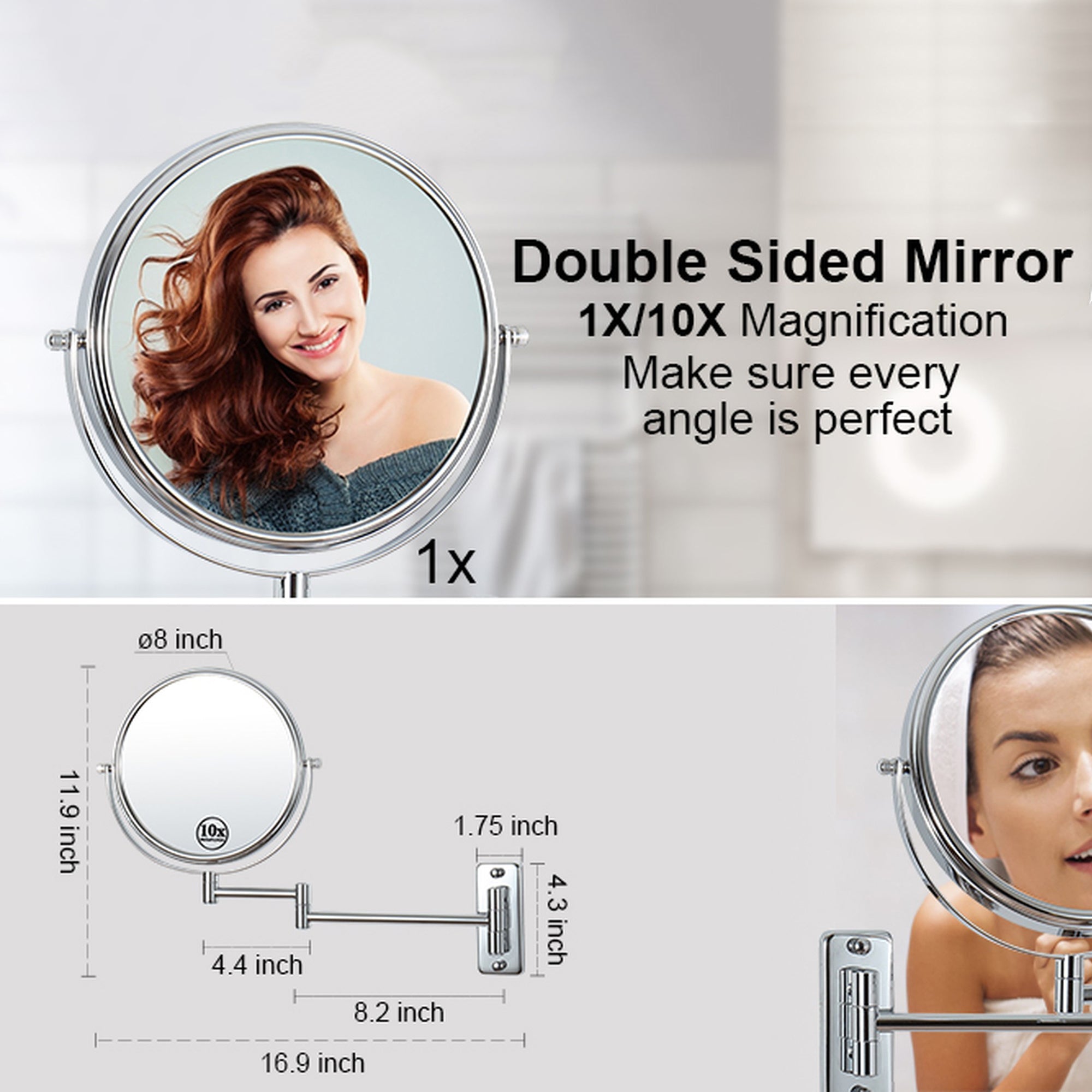 17 inch Double-Sided Anti-Fog Wall Mounted Bathroom Mirror