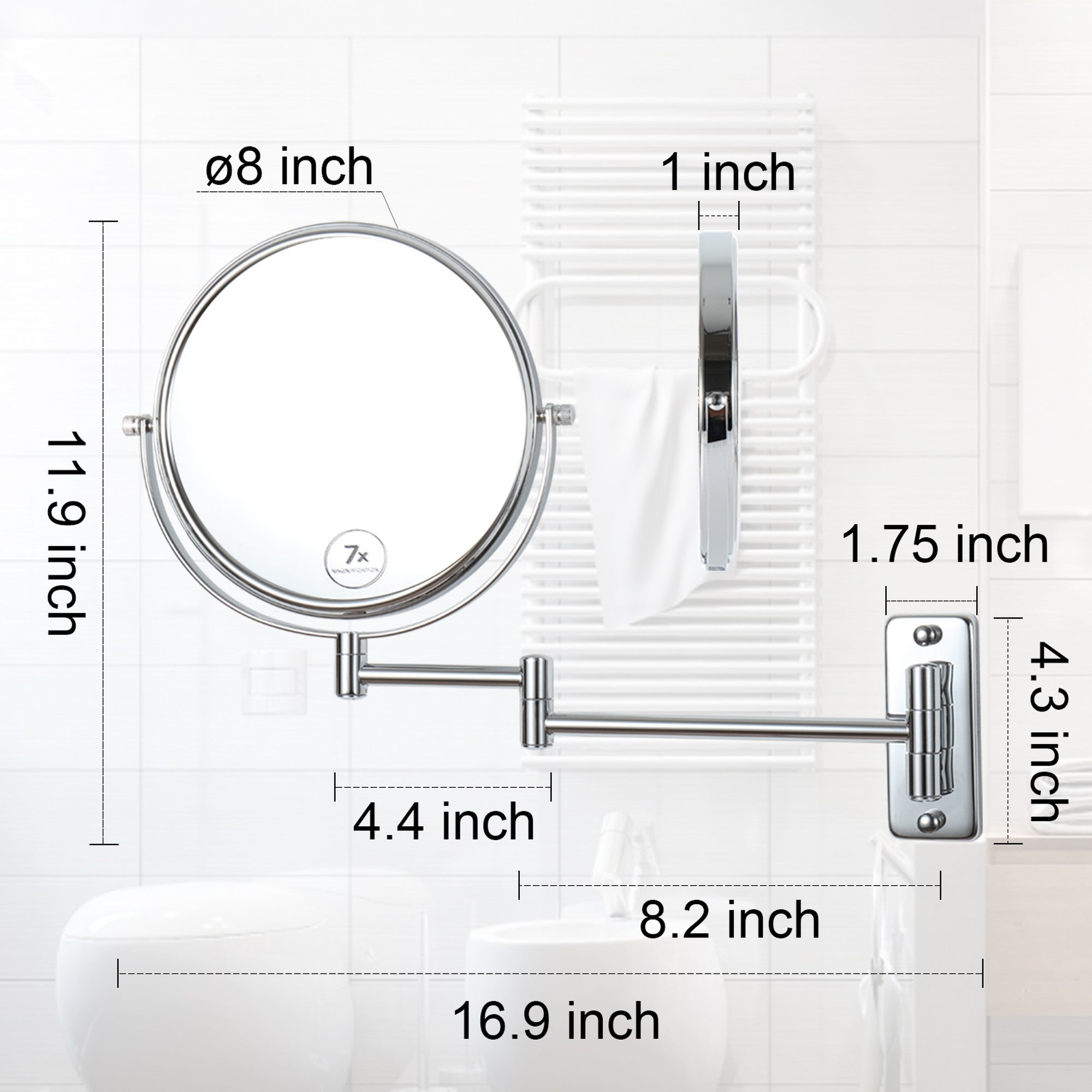 17 inch Double-Sided Framed Anti-Fog Wall Mounted Bathroom Mirror