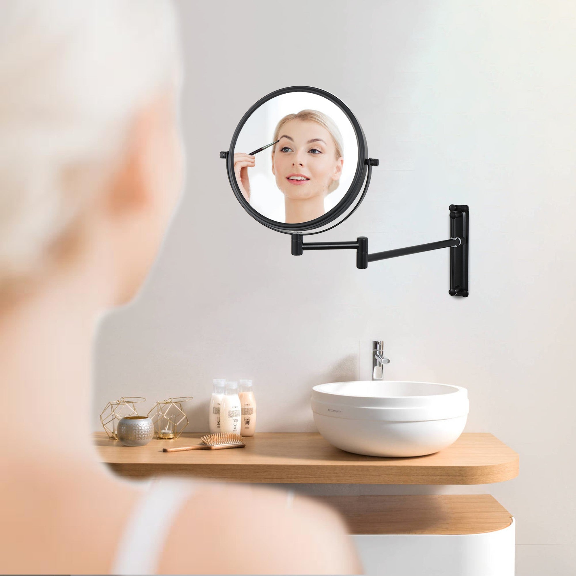 17 inch Double-Sided Framed Wall Mounted Magnifying Bathroom Mirror