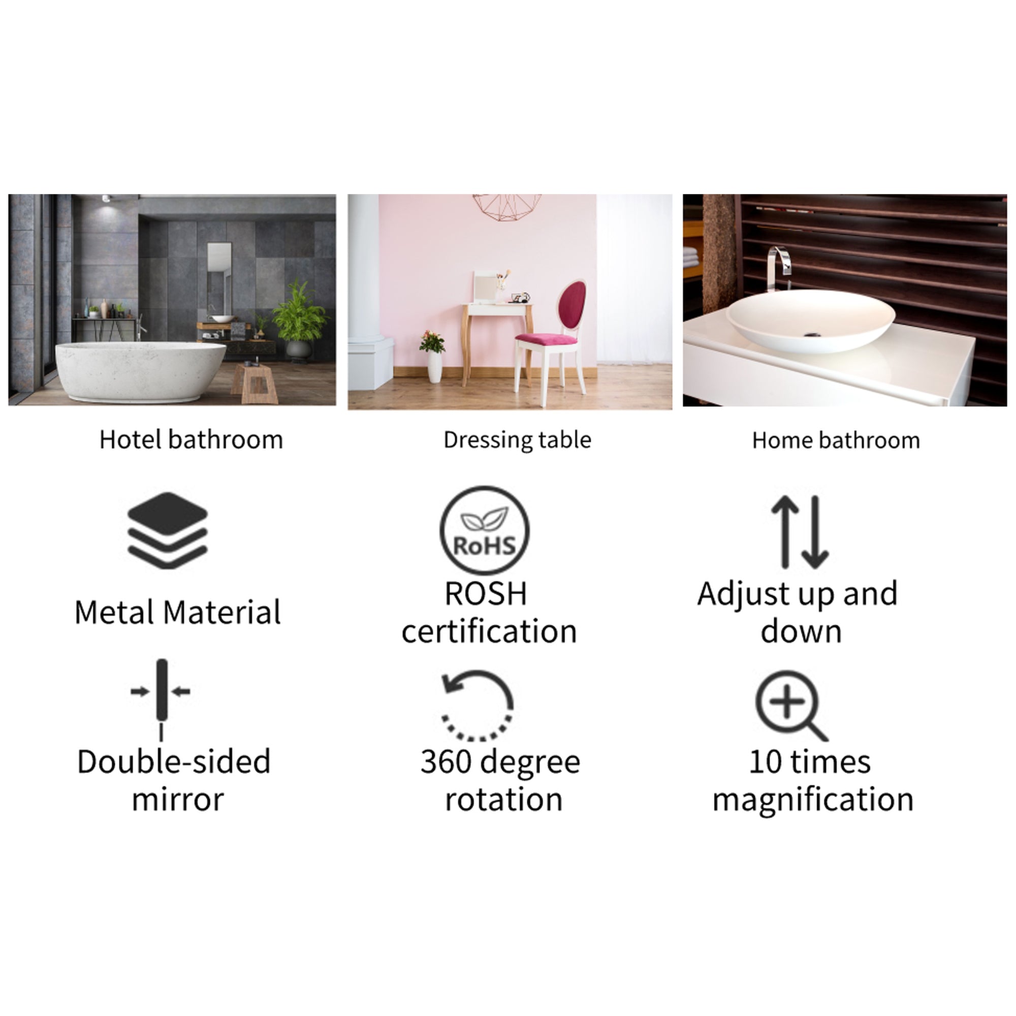 17 inch Double-Sided Framed Wall Mounted Magnifying Bathroom Mirror