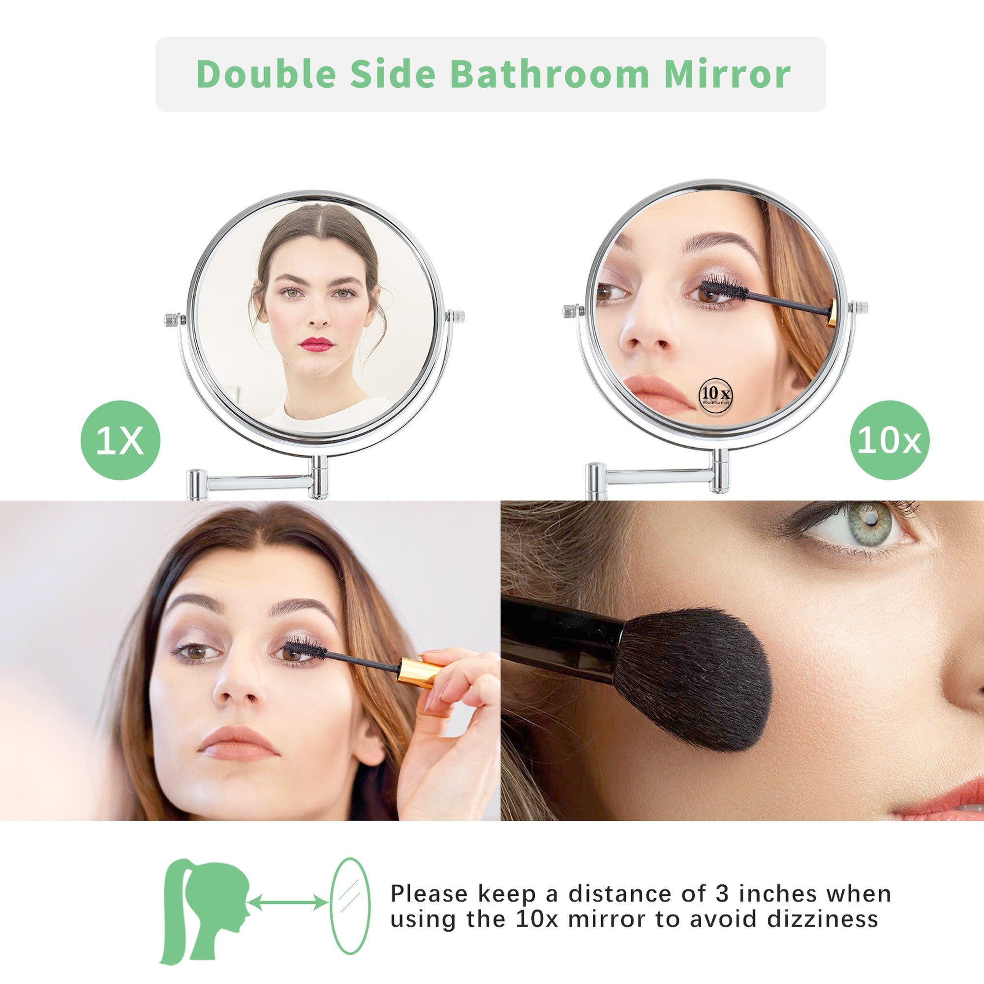 17 inch Double-Sided Framed Wall Mounted Magnifying Bathroom Mirror