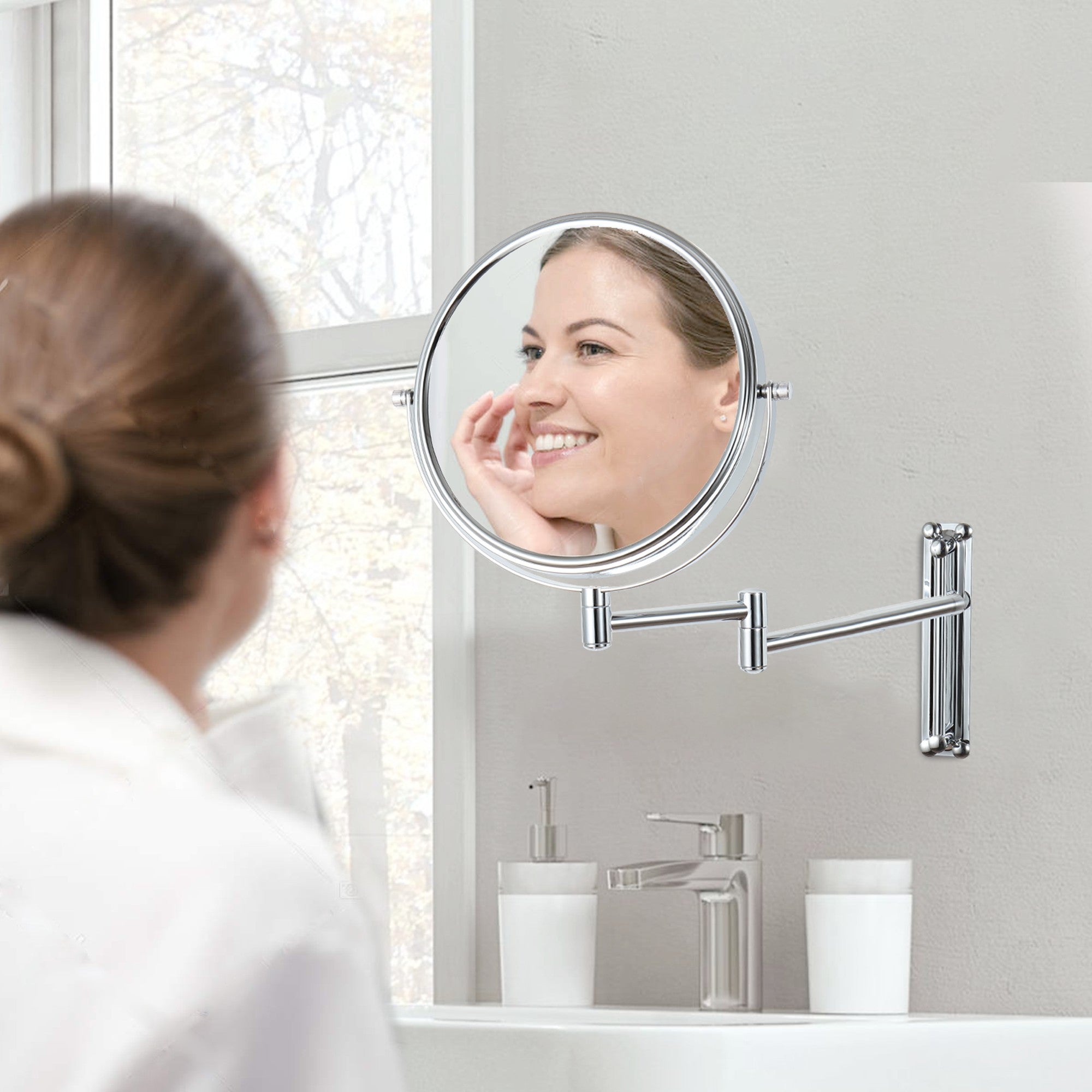 17 inch Double-Sided Framed Wall Mounted Magnifying Bathroom Mirror