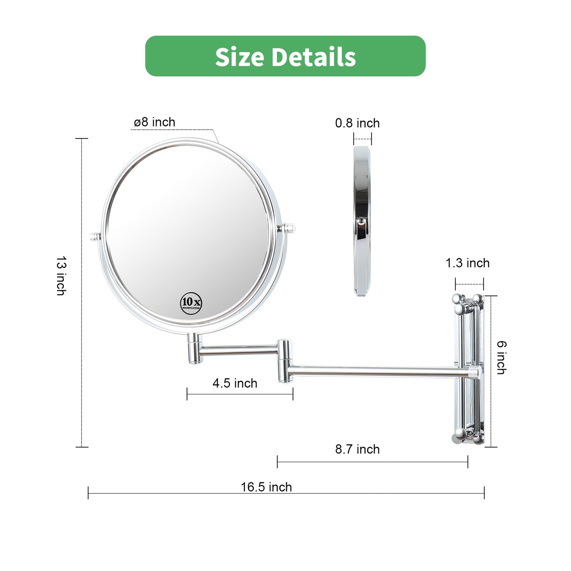 17 inch Double-Sided Framed Wall Mounted Magnifying Bathroom Mirror