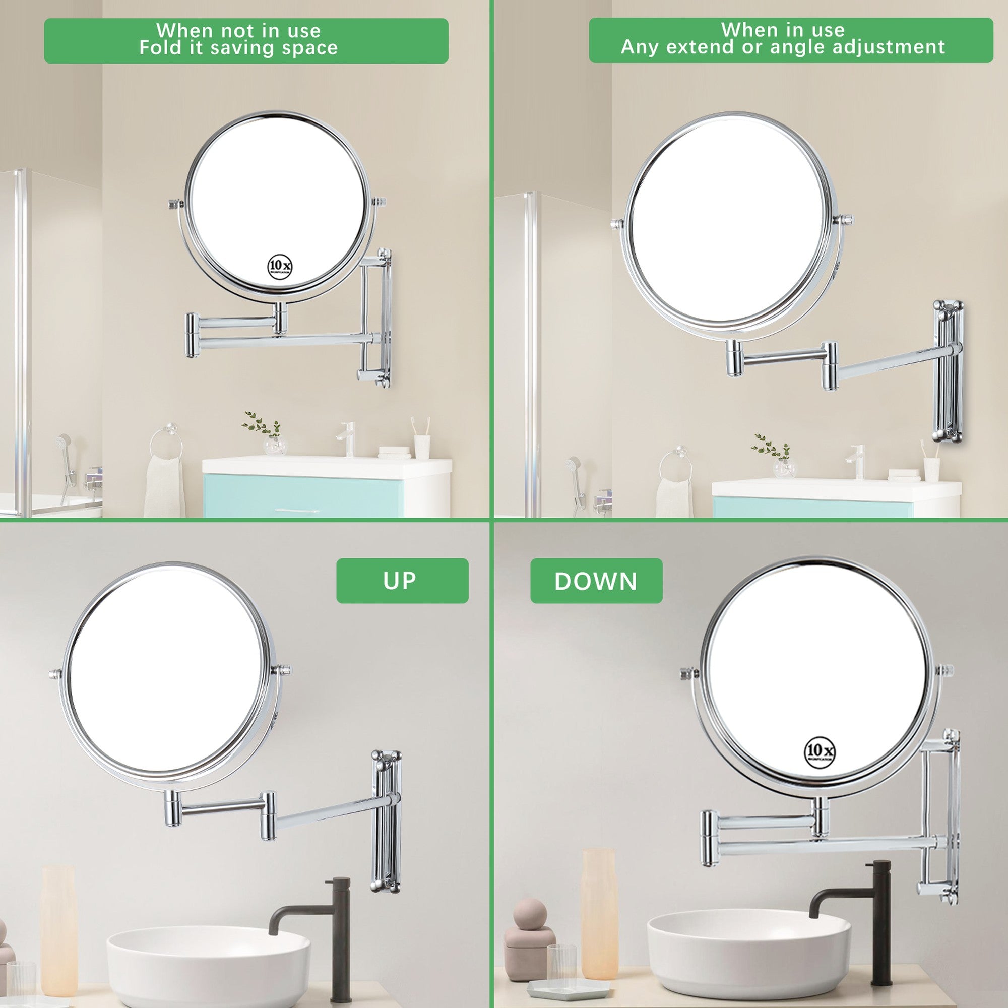 17 inch Double-Sided Framed Wall Mounted Magnifying Bathroom Mirror