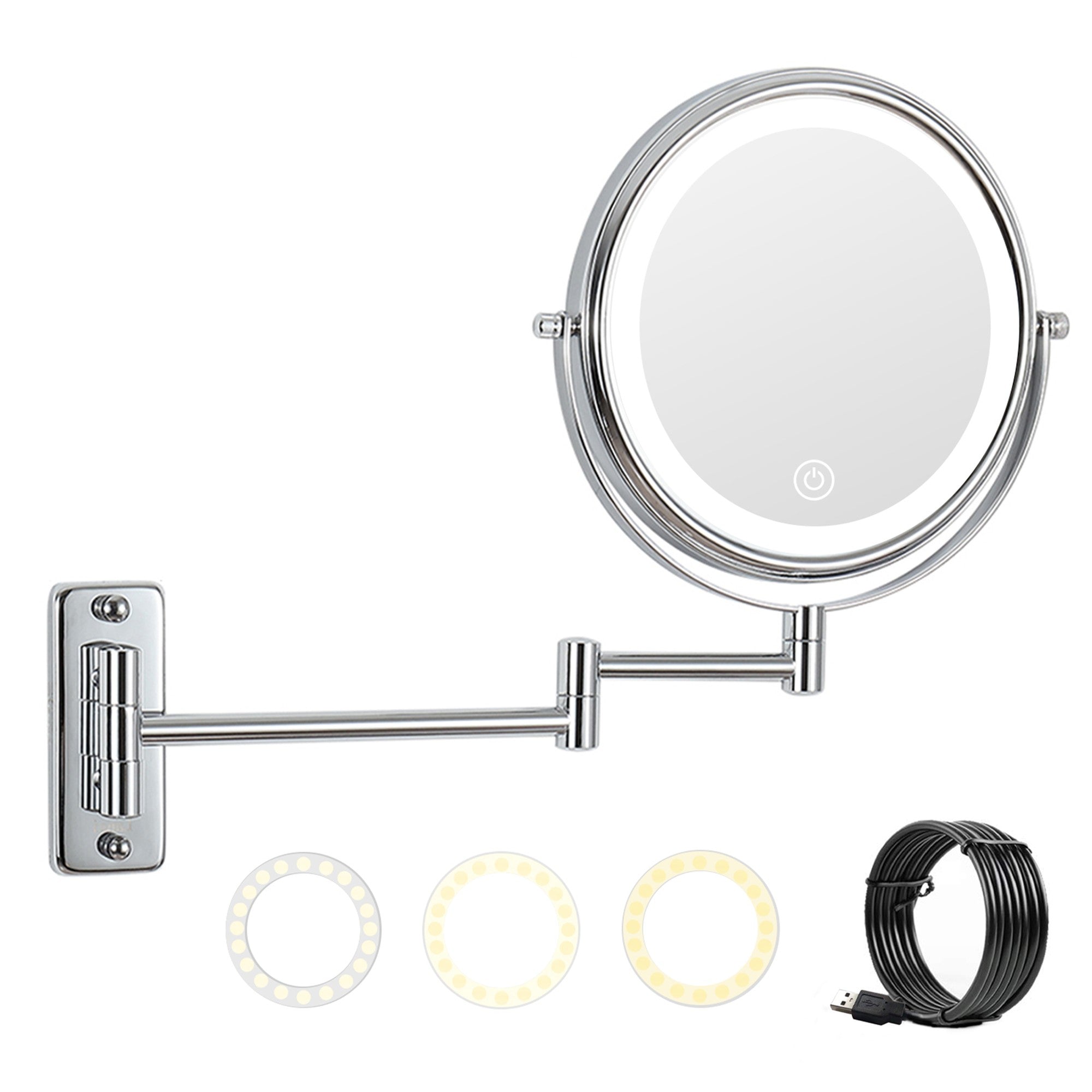 17 inch Double-Sided Wall Mounted 10X LED Magnifying Bathroom Mirror