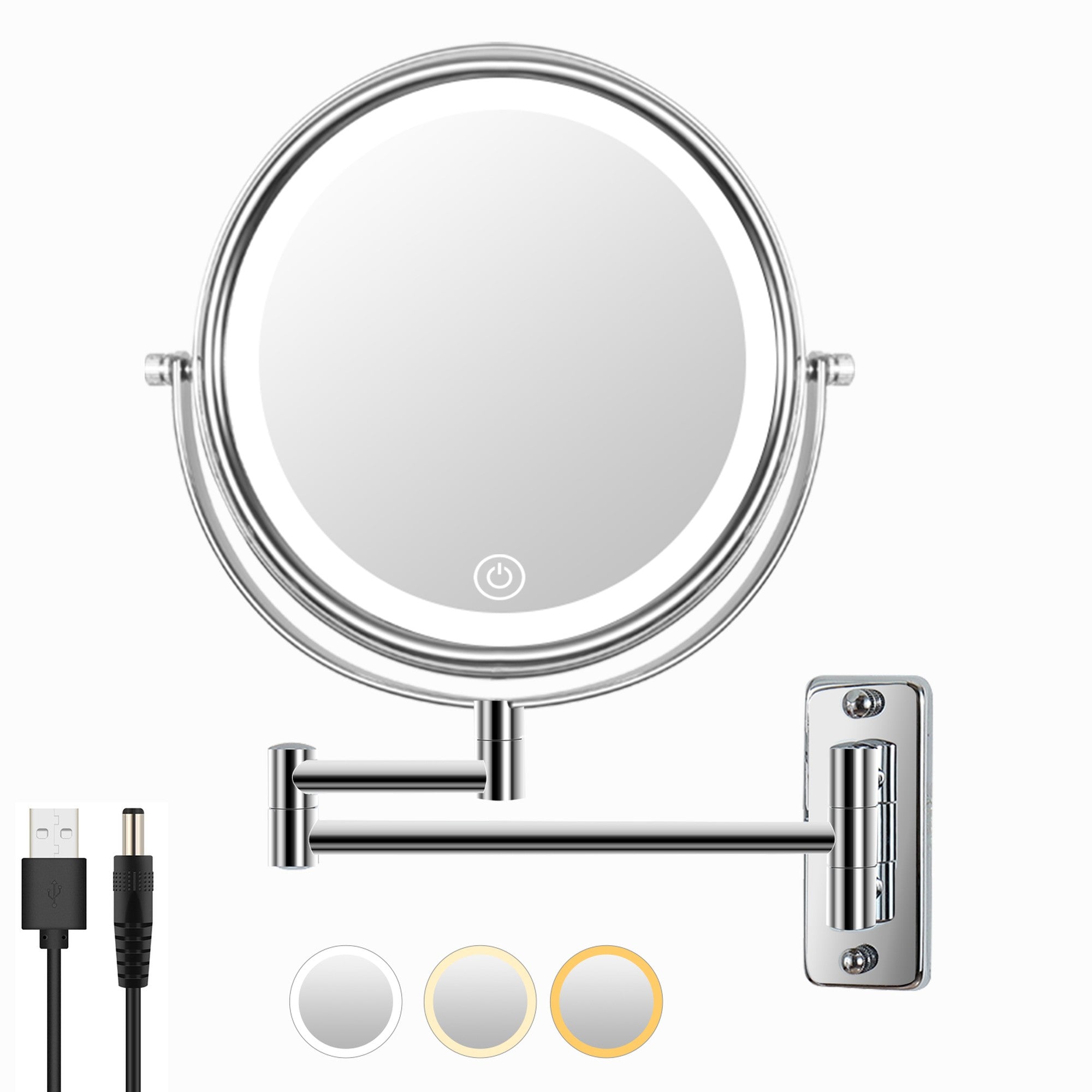 17 inch Double-Sided Wall Mounted 10X LED Magnifying Bathroom Mirror