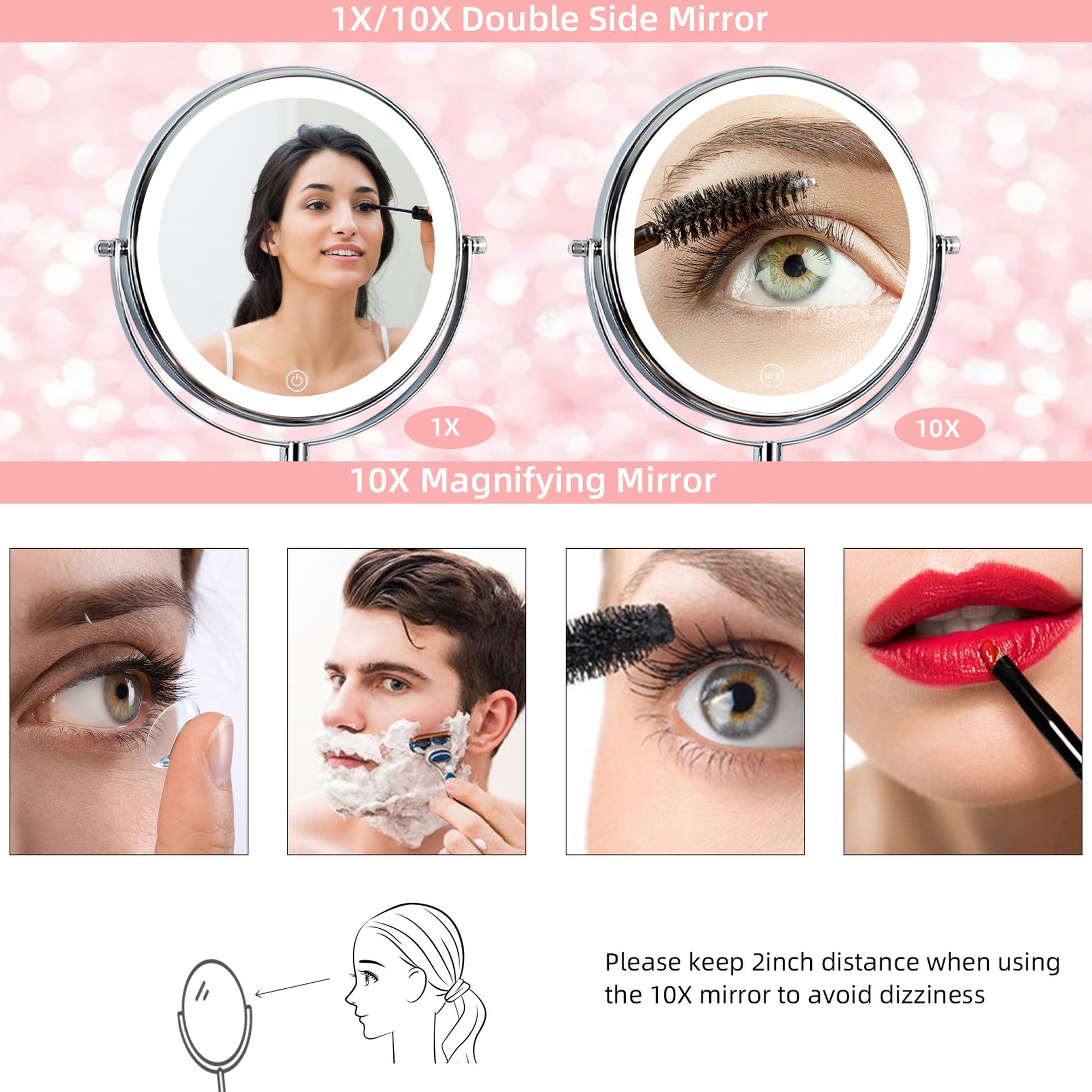 17 inch Double-Sided Wall Mounted 10X LED Magnifying Bathroom Mirror