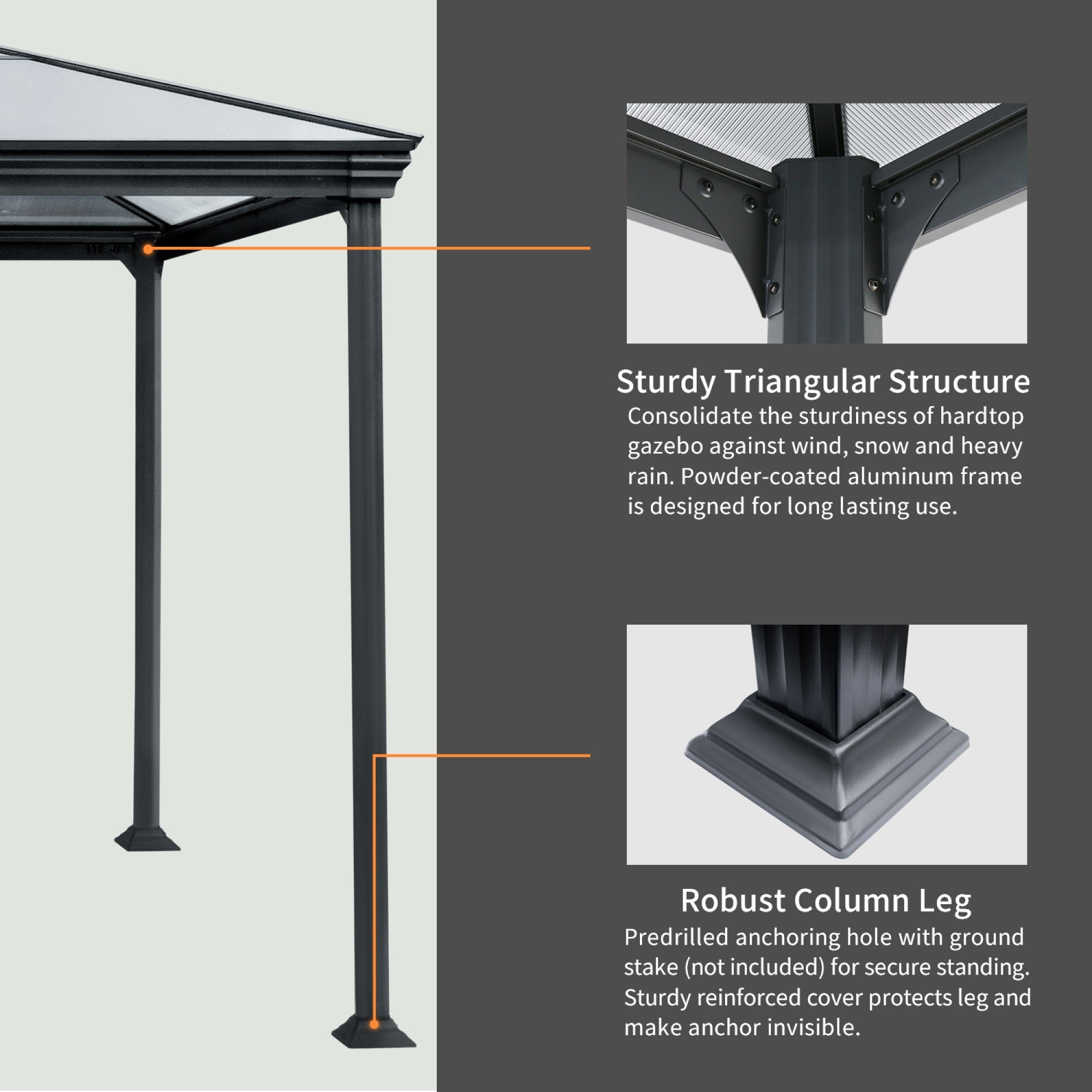 10' X 10'  Aluminum Polycarbonate Hard-Top Outdoor Canopy Gazebo