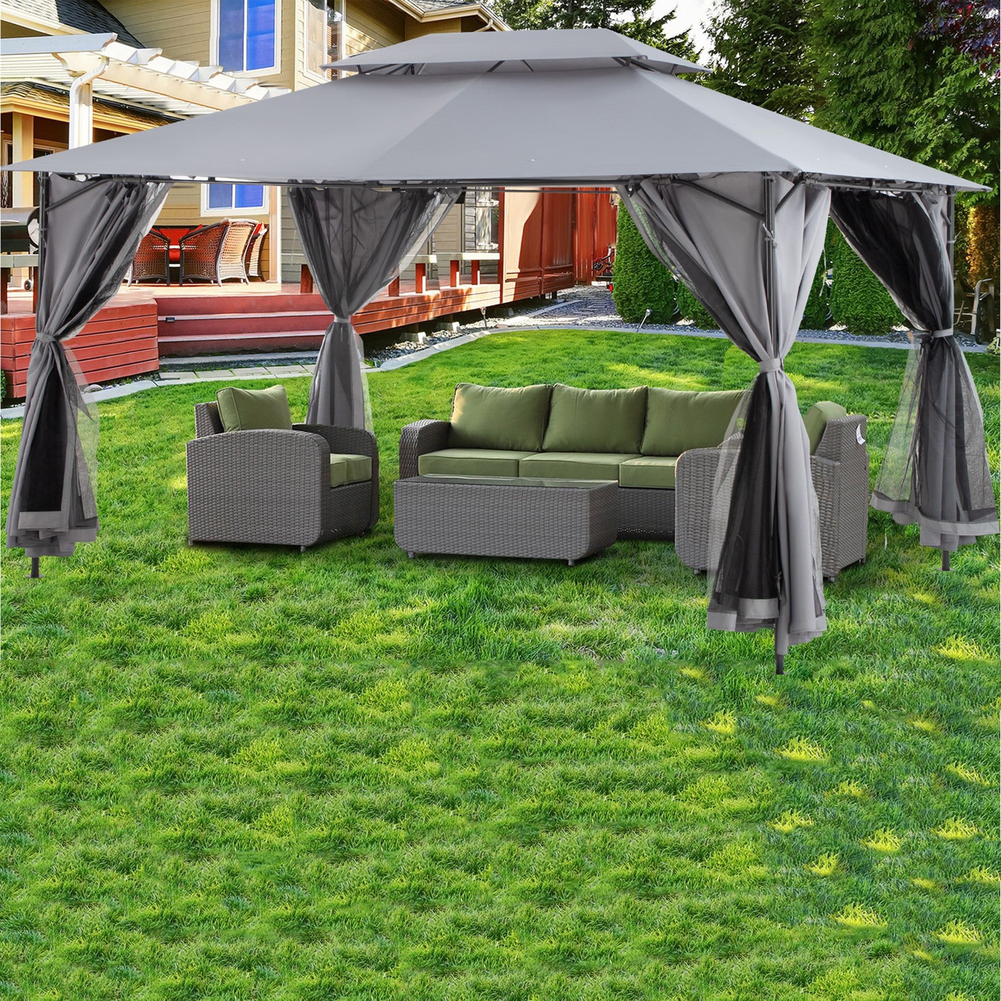 10' X 13'  Iron Polyester Soft-Top Portable Outdoor Canopy Gazebo