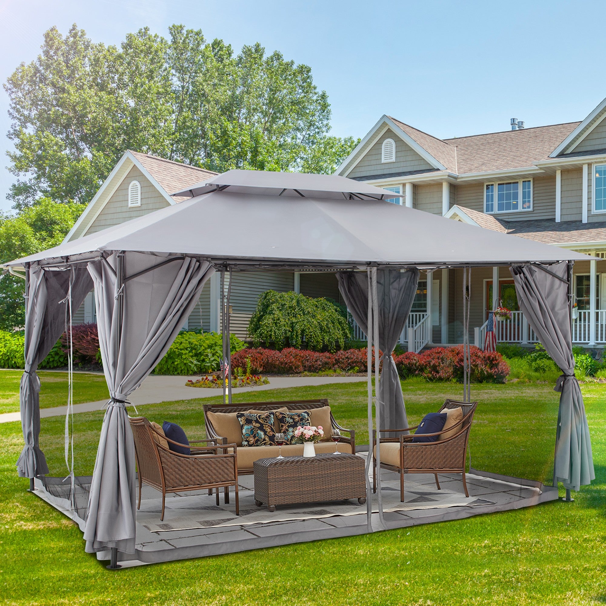 10' X 13'  Iron Polyester Soft-Top Portable Outdoor Canopy Gazebo