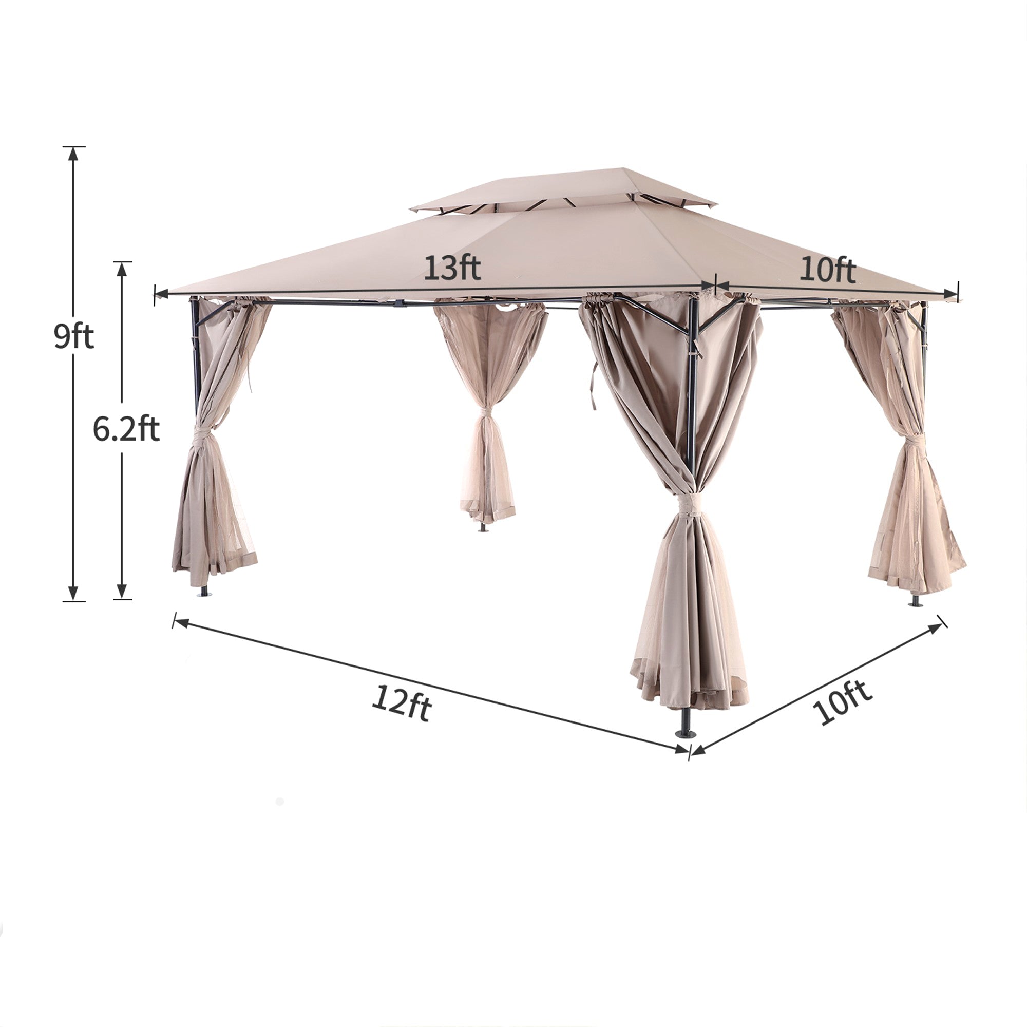 10' X 13'  Iron Polyester Soft-Top Portable Outdoor Canopy Gazebo