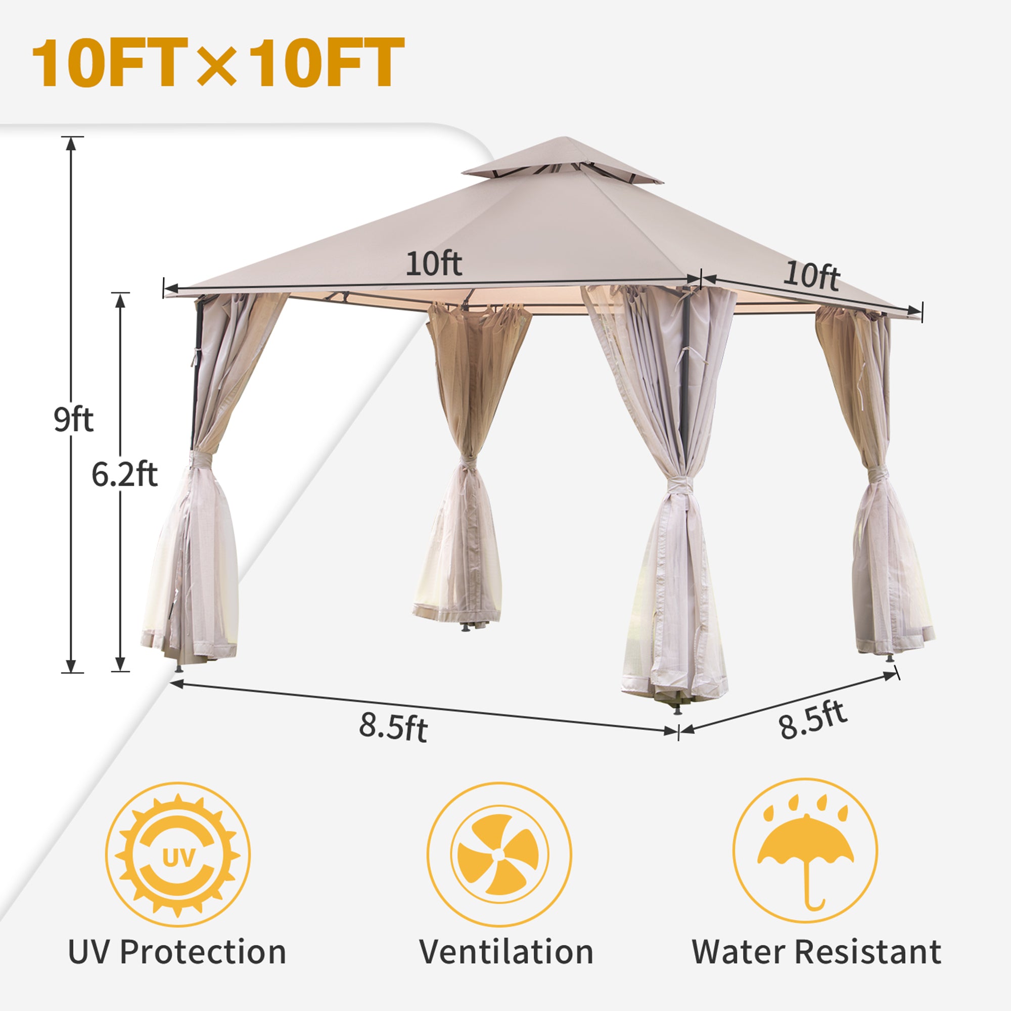 10' X 10'  Iron Polyester Soft-Top Portable Outdoor Canopy Gazebo