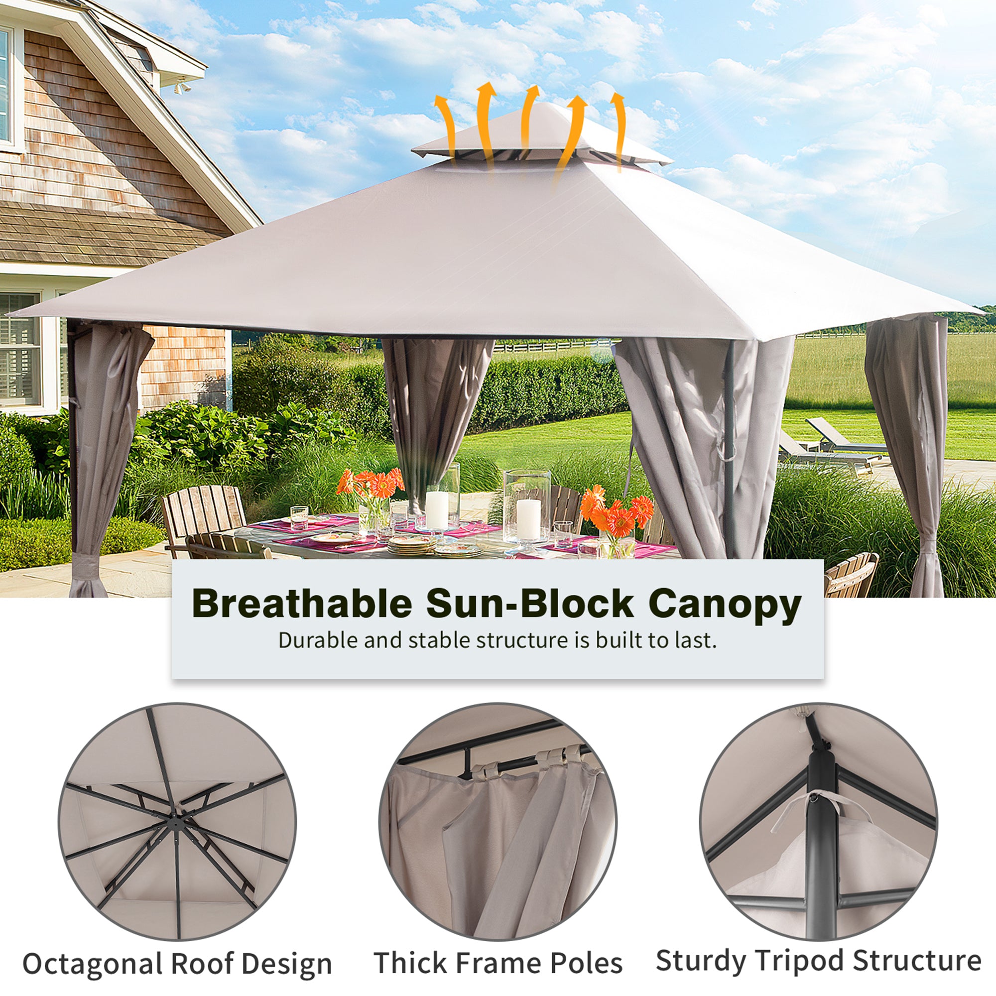 10' X 10'  Iron Polyester Soft-Top Portable Outdoor Canopy Gazebo