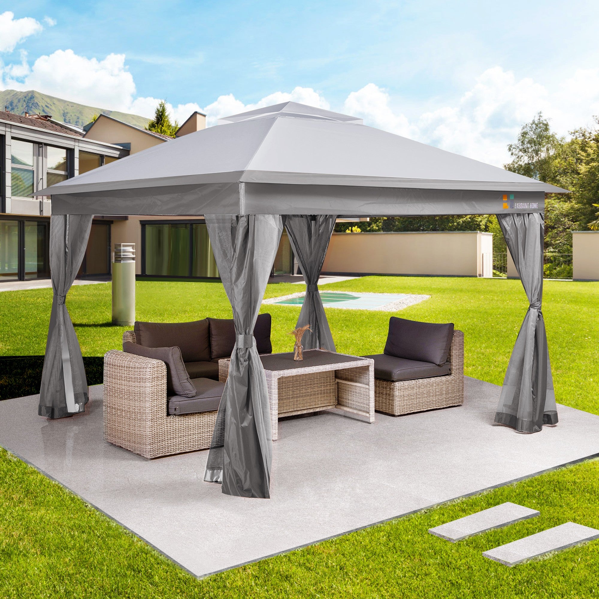 11' X11' Iron Oxford Pop Up Soft-Top Outdoor Canopy Gazebo Tent Folding Shelter