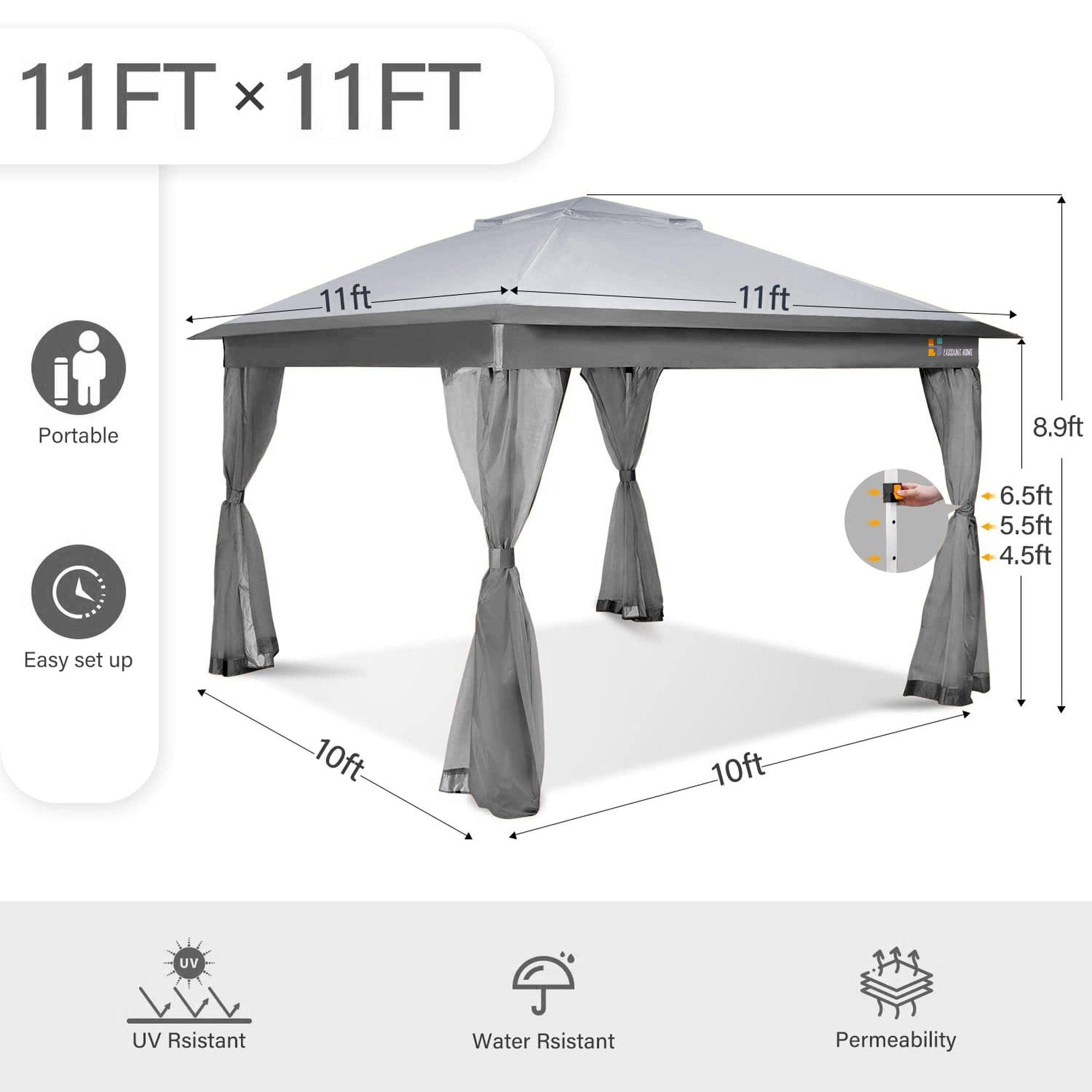 11' X11' Iron Oxford Pop Up Soft-Top Outdoor Canopy Gazebo Tent Folding Shelter