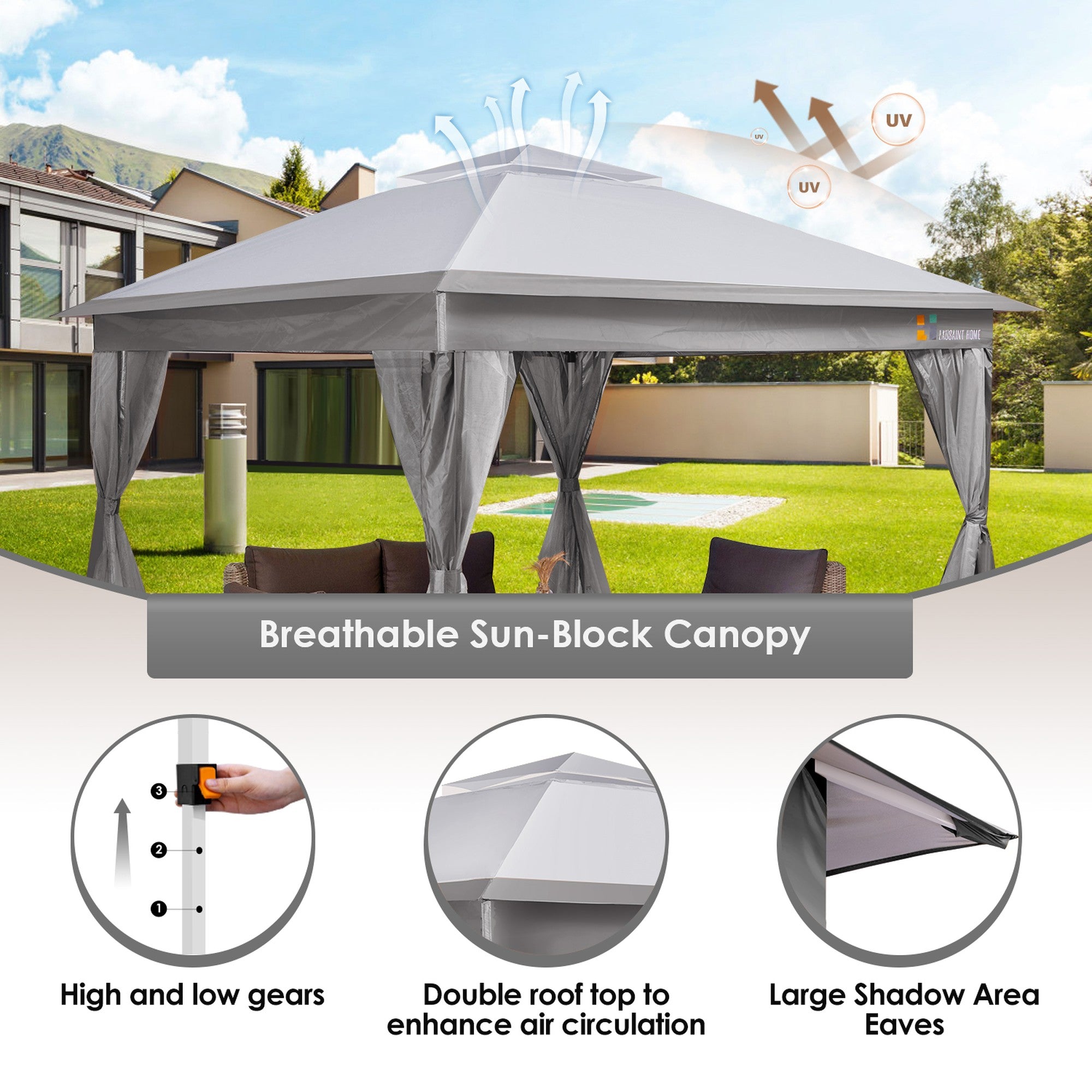 11' X11' Iron Oxford Pop Up Soft-Top Outdoor Canopy Gazebo Tent Folding Shelter