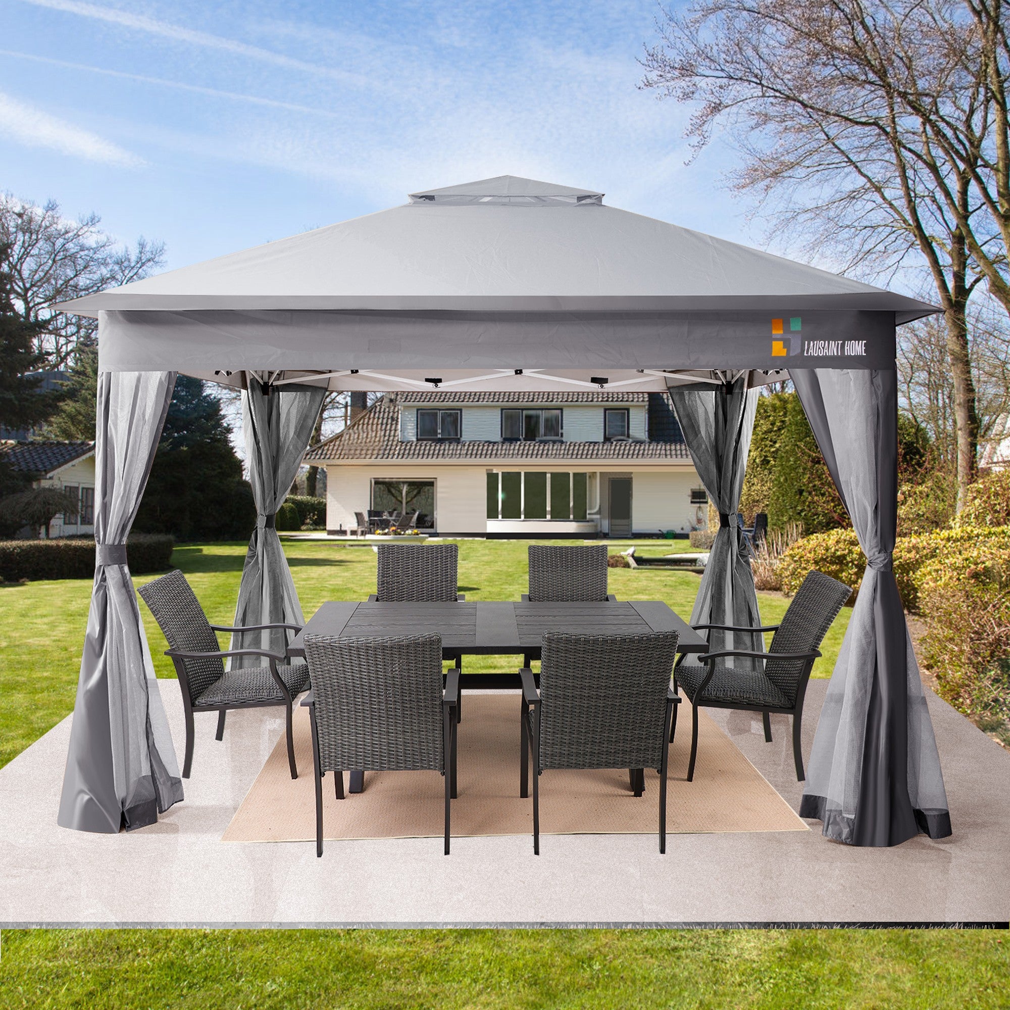 11' X11' Iron Oxford Pop Up Soft-Top Outdoor Canopy Gazebo Tent Folding Shelter