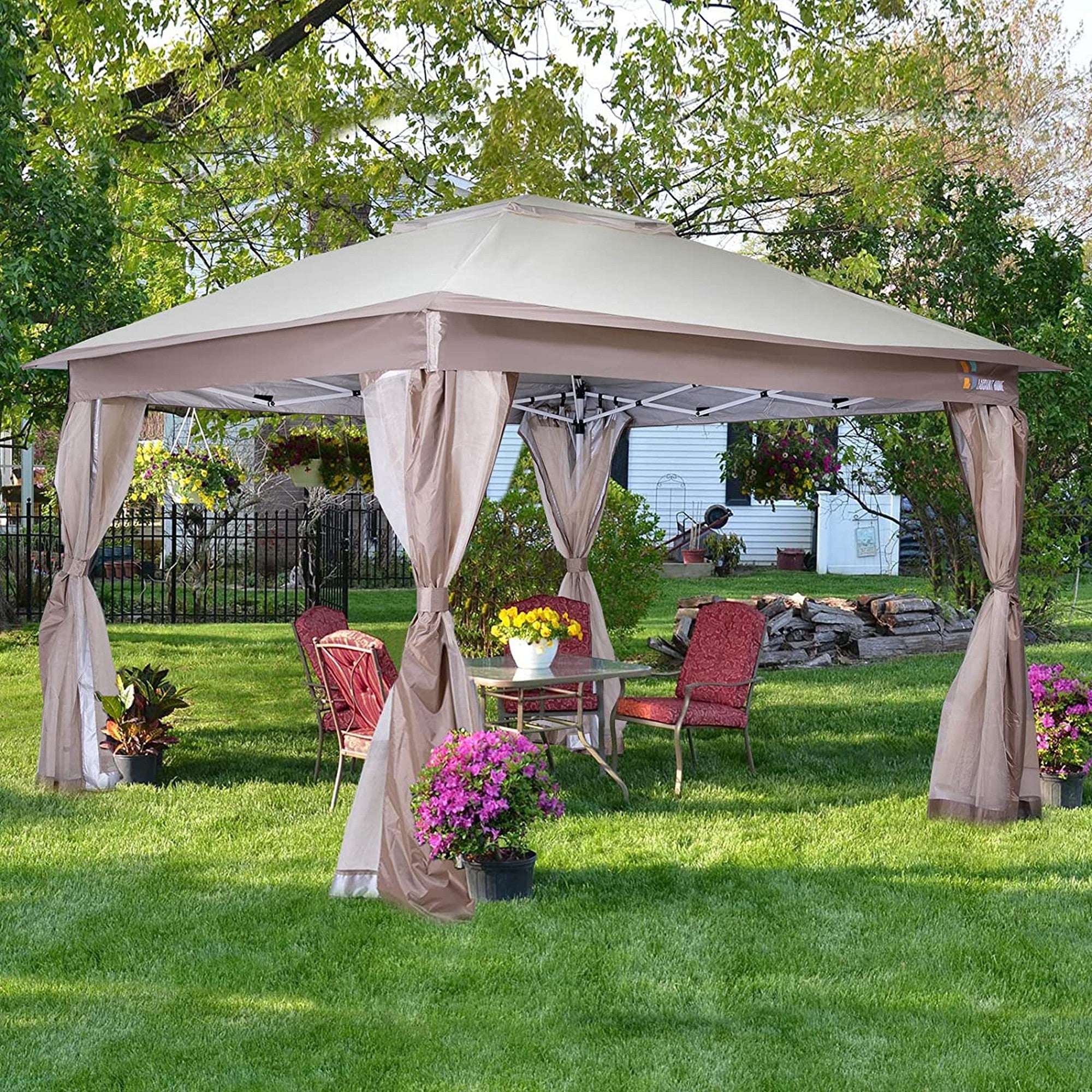 11' X11' Iron Oxford Pop Up Soft-Top Outdoor Canopy Gazebo Tent Folding Shelter