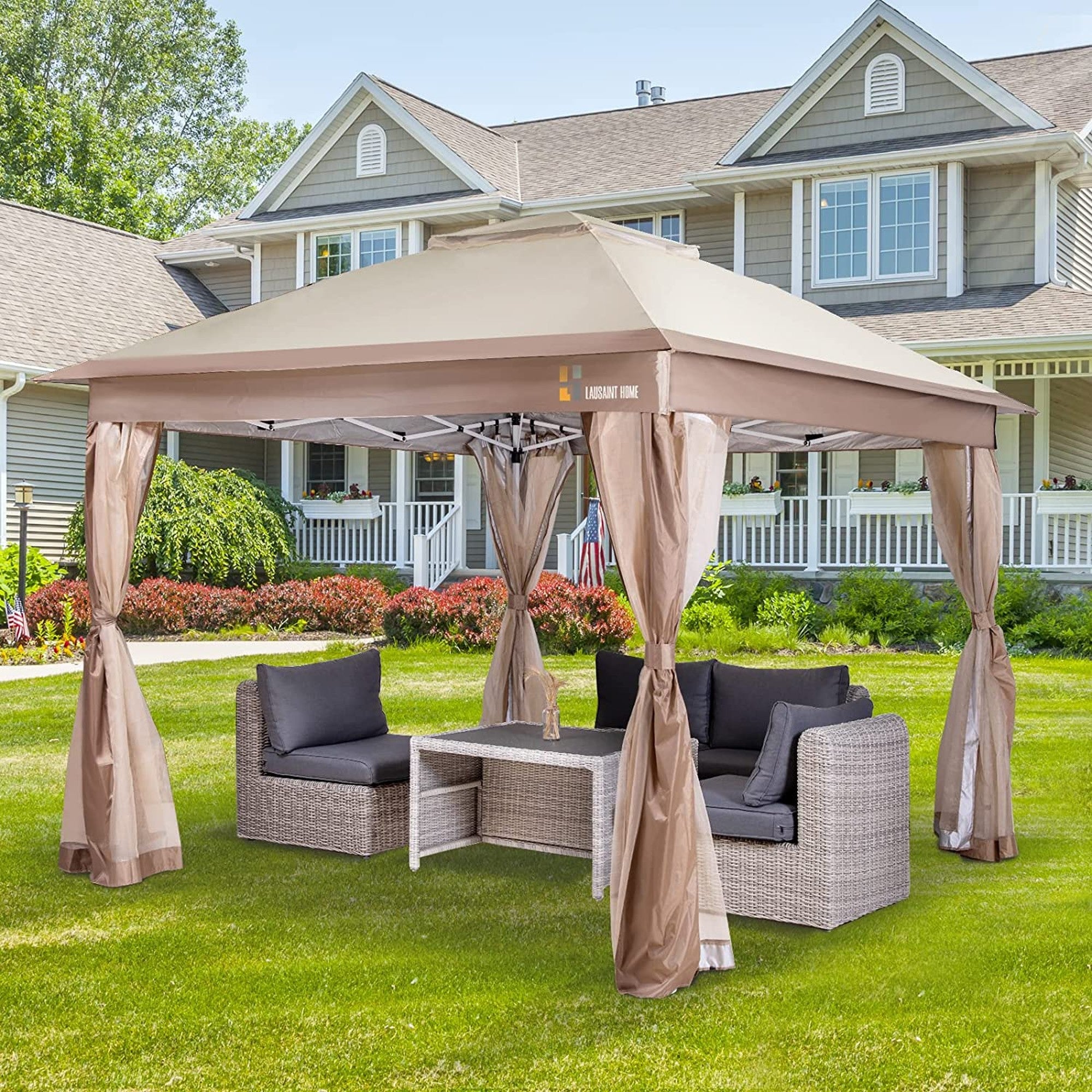 11' X11' Iron Oxford Pop Up Soft-Top Outdoor Canopy Gazebo Tent Folding Shelter