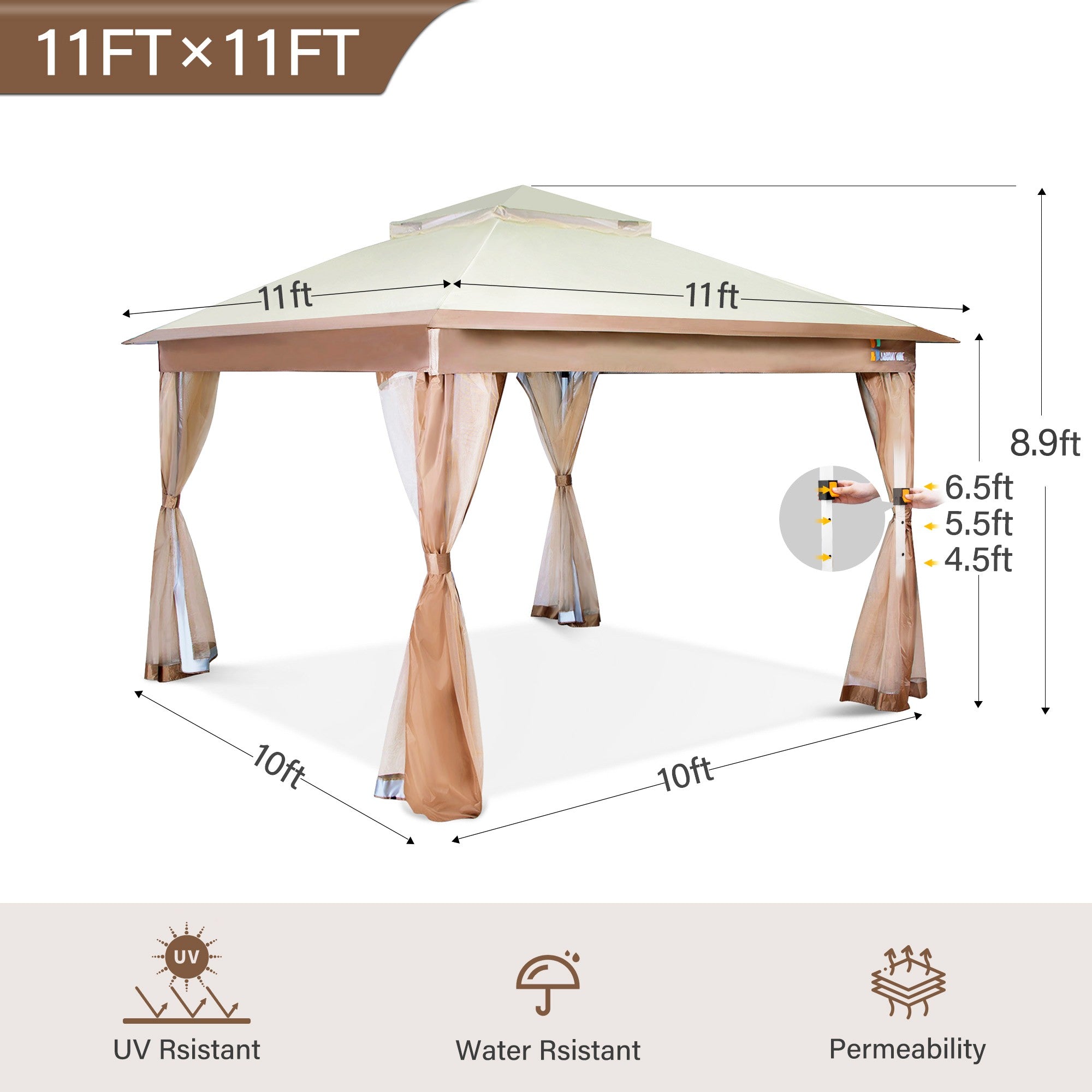 11' X11' Iron Oxford Pop Up Soft-Top Outdoor Canopy Gazebo Tent Folding Shelter