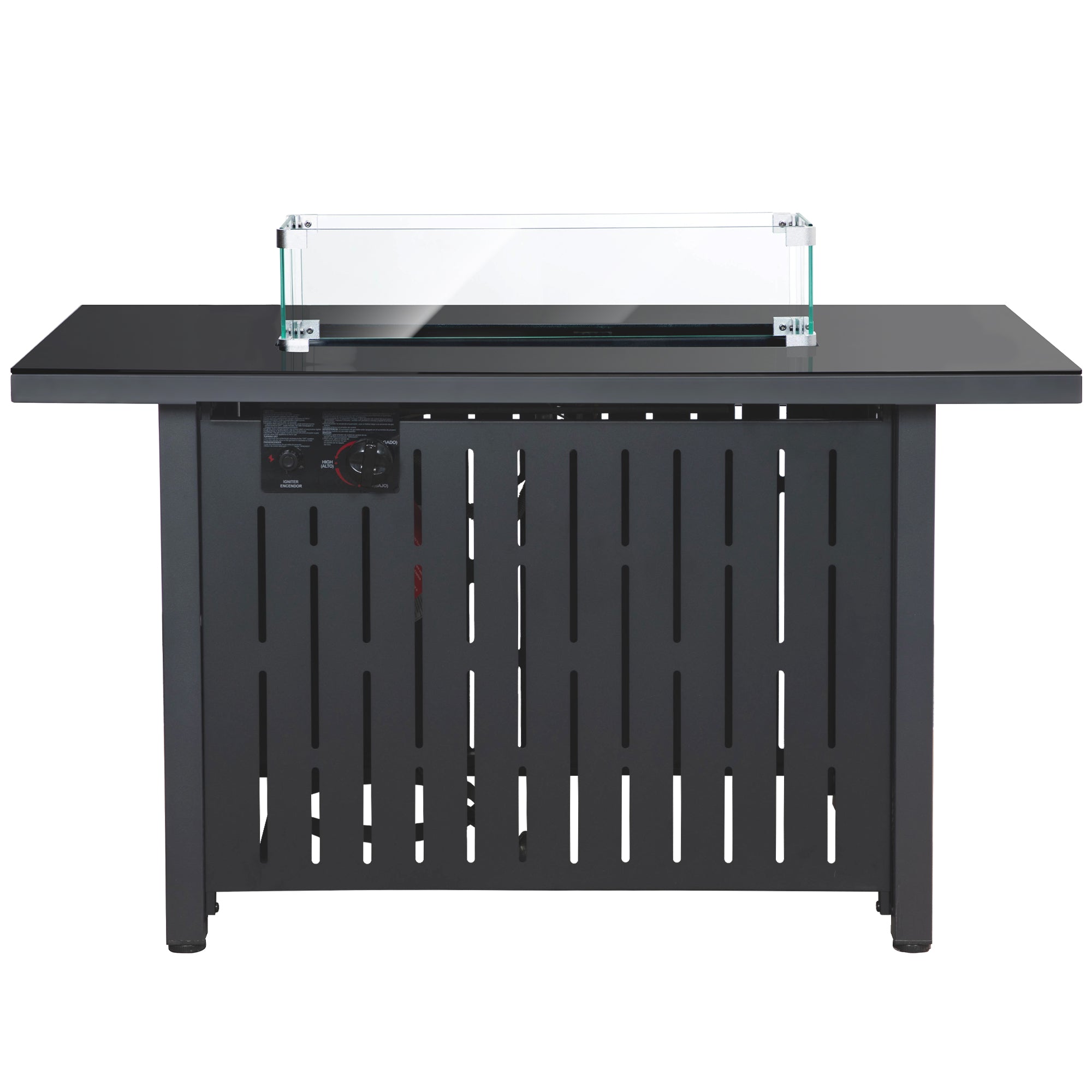 Rectangular Iron Outdoor Fire Pit Table with Glass Shield