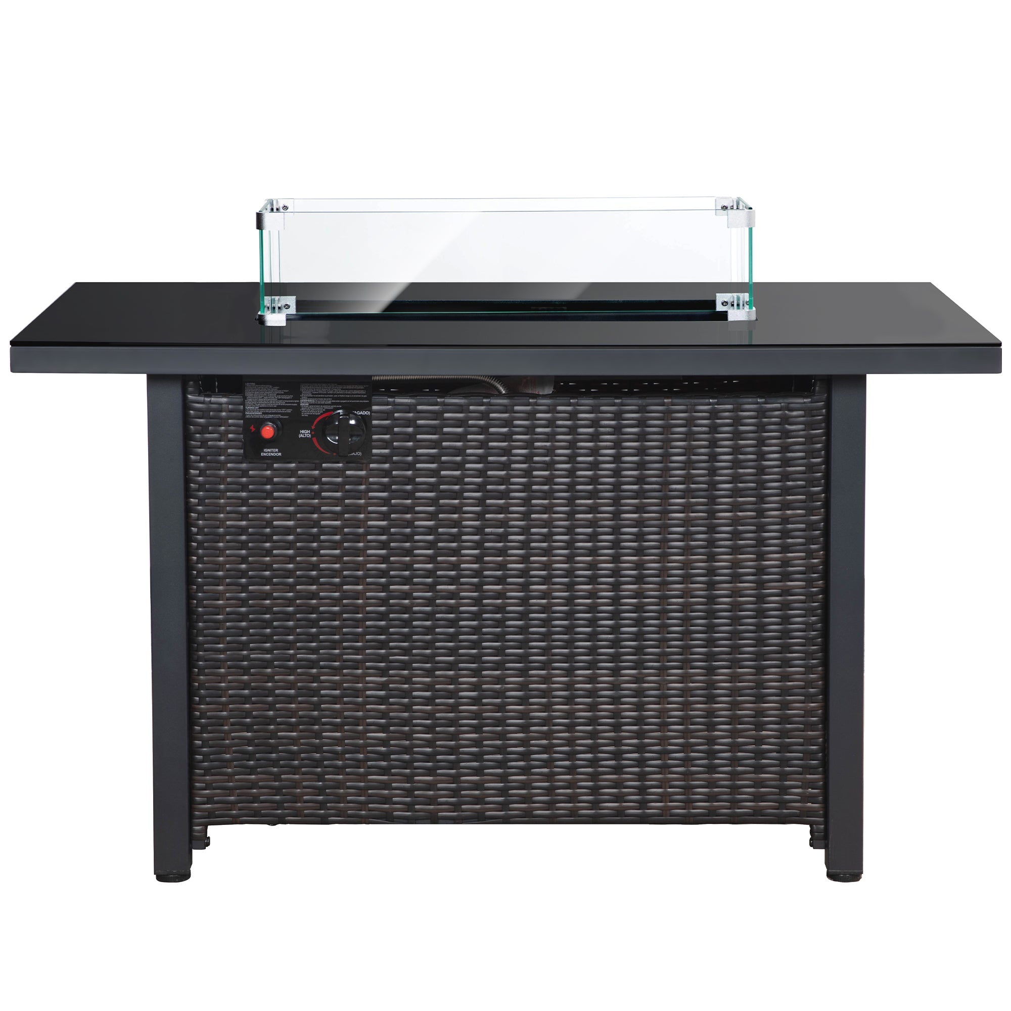 Rectangular Iron Outdoor Fire Pit Table with Glass Shield
