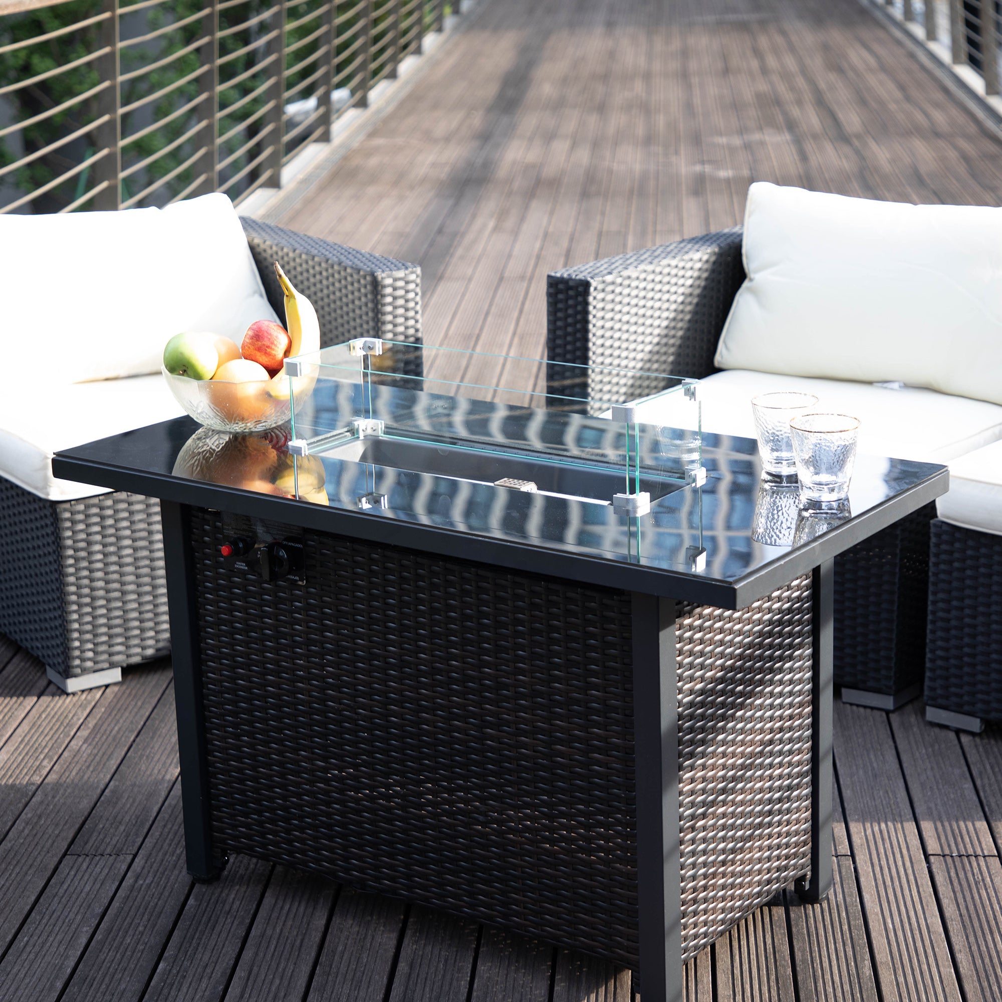 Rectangular Iron Outdoor Fire Pit Table with Glass Shield