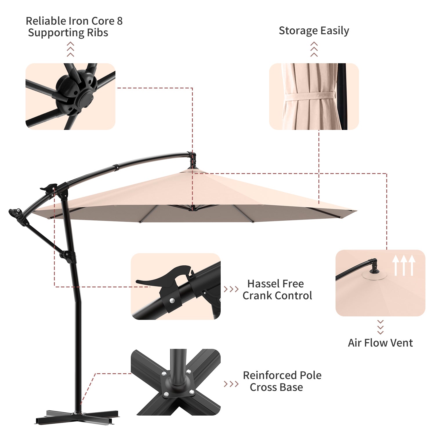 10' Outdoor Patio Cantilever Offset Umbrella With Cross Base