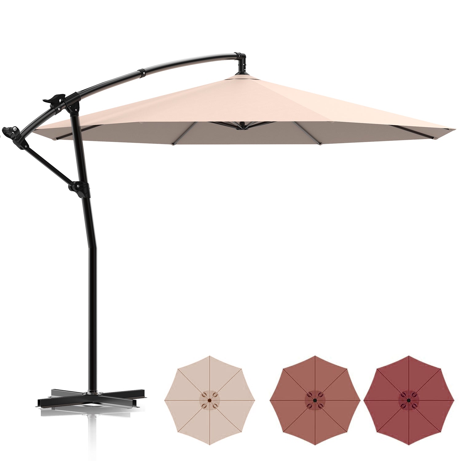 10' Outdoor Patio Cantilever Offset Umbrella With Cross Base