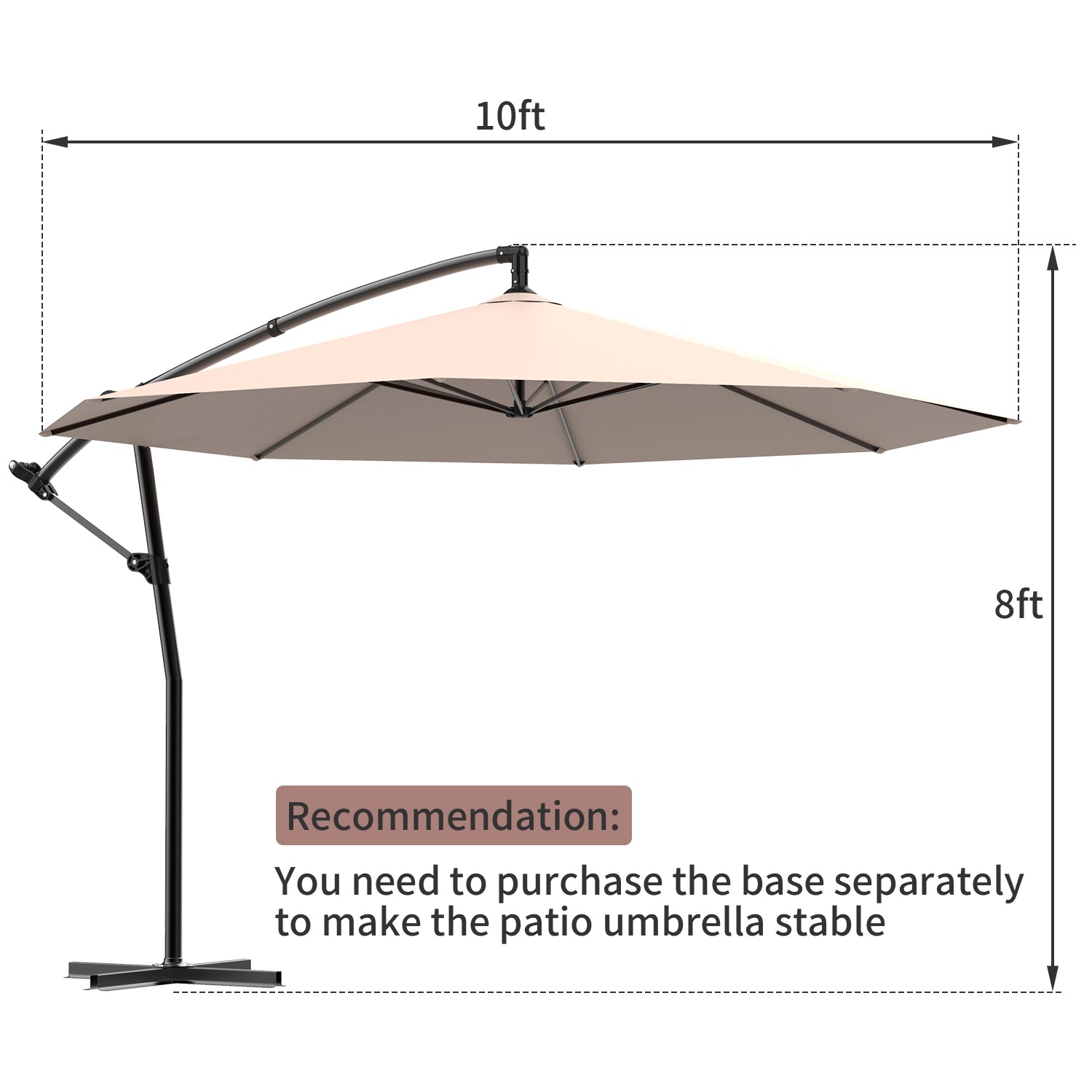 10' Outdoor Patio Cantilever Offset Umbrella With Cross Base