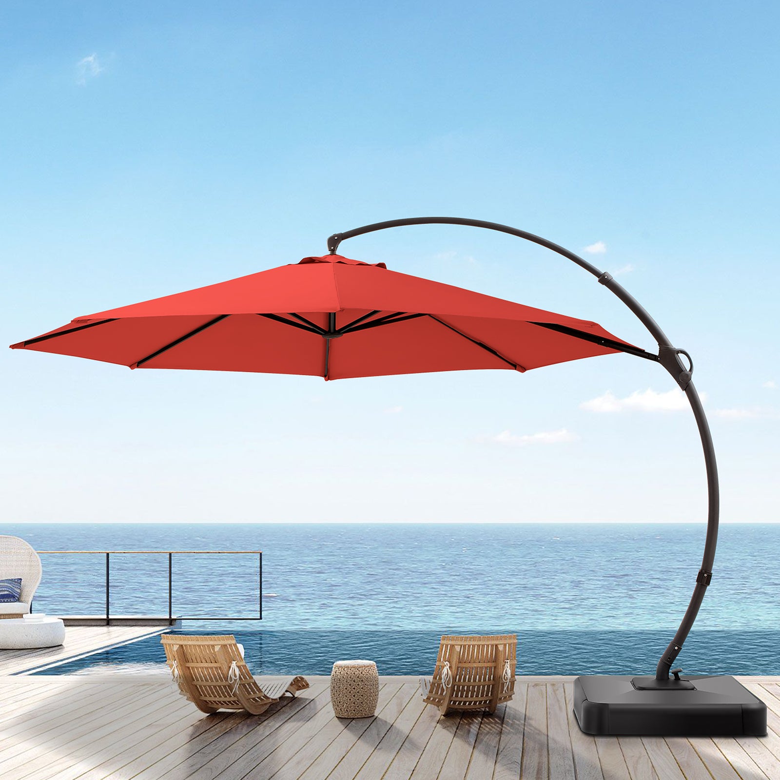 11' Outdoor Patio Hanging Cantilever Curvy Umbrella With Base Included