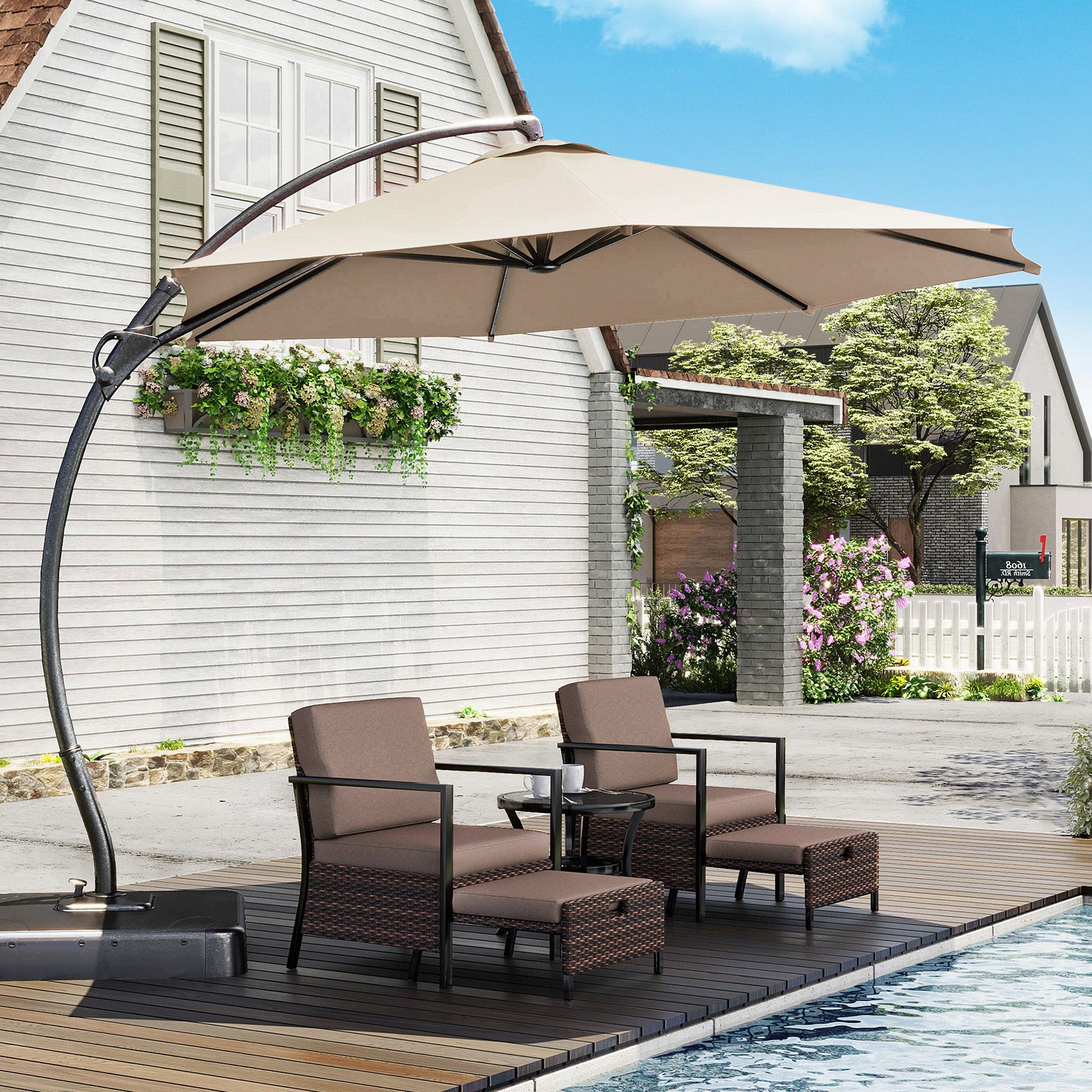 11' Outdoor Patio Hanging Cantilever Curvy Umbrella With 360°Rotation