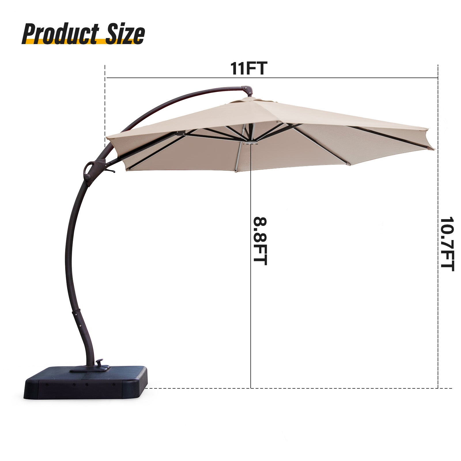 11' Outdoor Patio Hanging Cantilever Curvy Umbrella With 360°Rotation