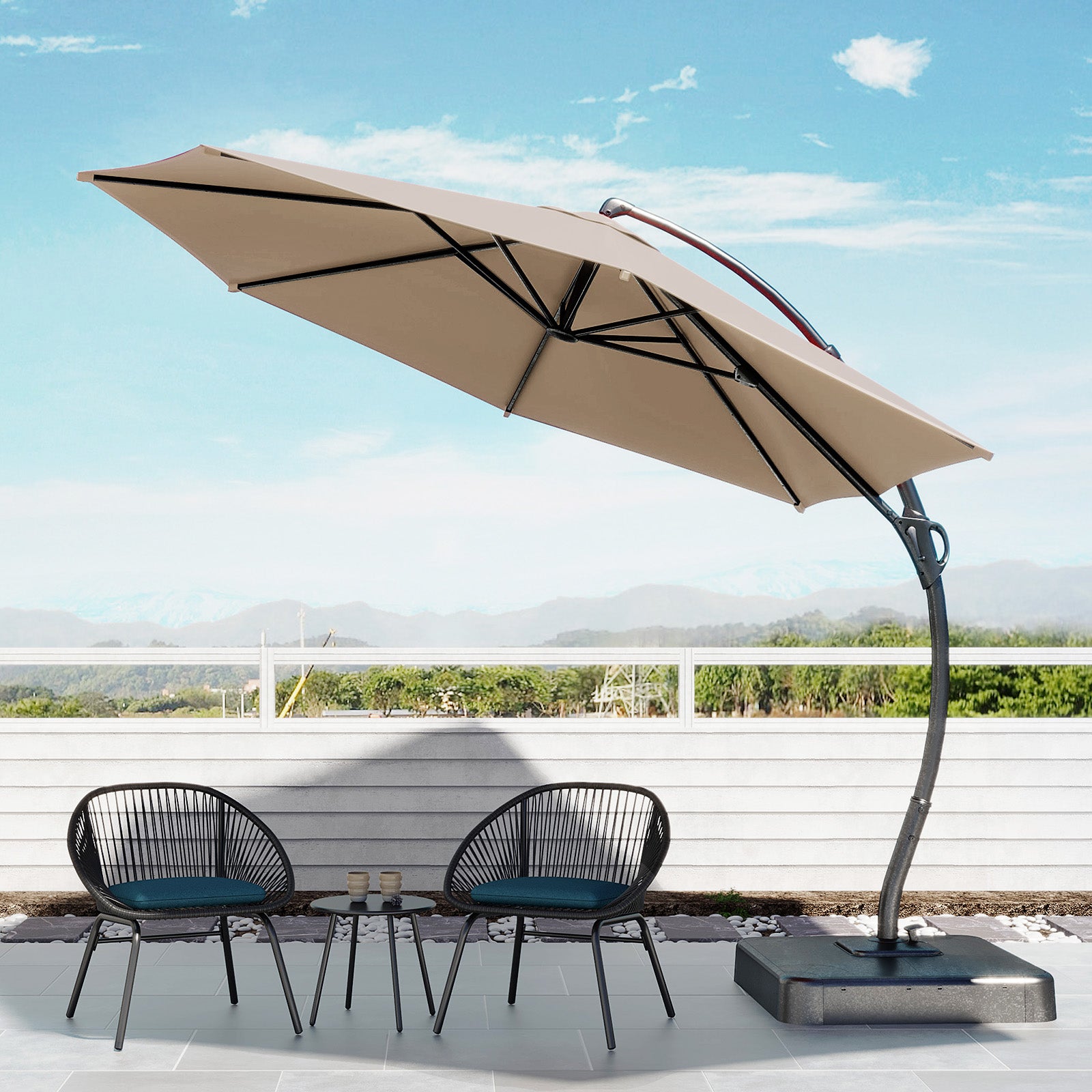 12' Outdoor Patio Hanging Cantilever Curvy Umbrella With 360°Rotation