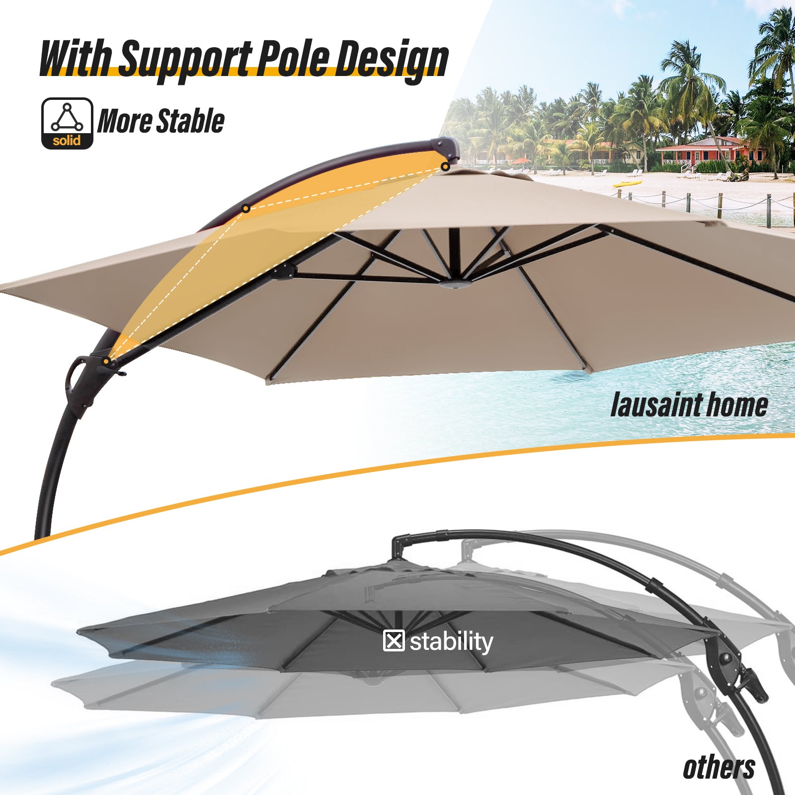 12' Outdoor Patio Hanging Cantilever Curvy Umbrella With 360°Rotation