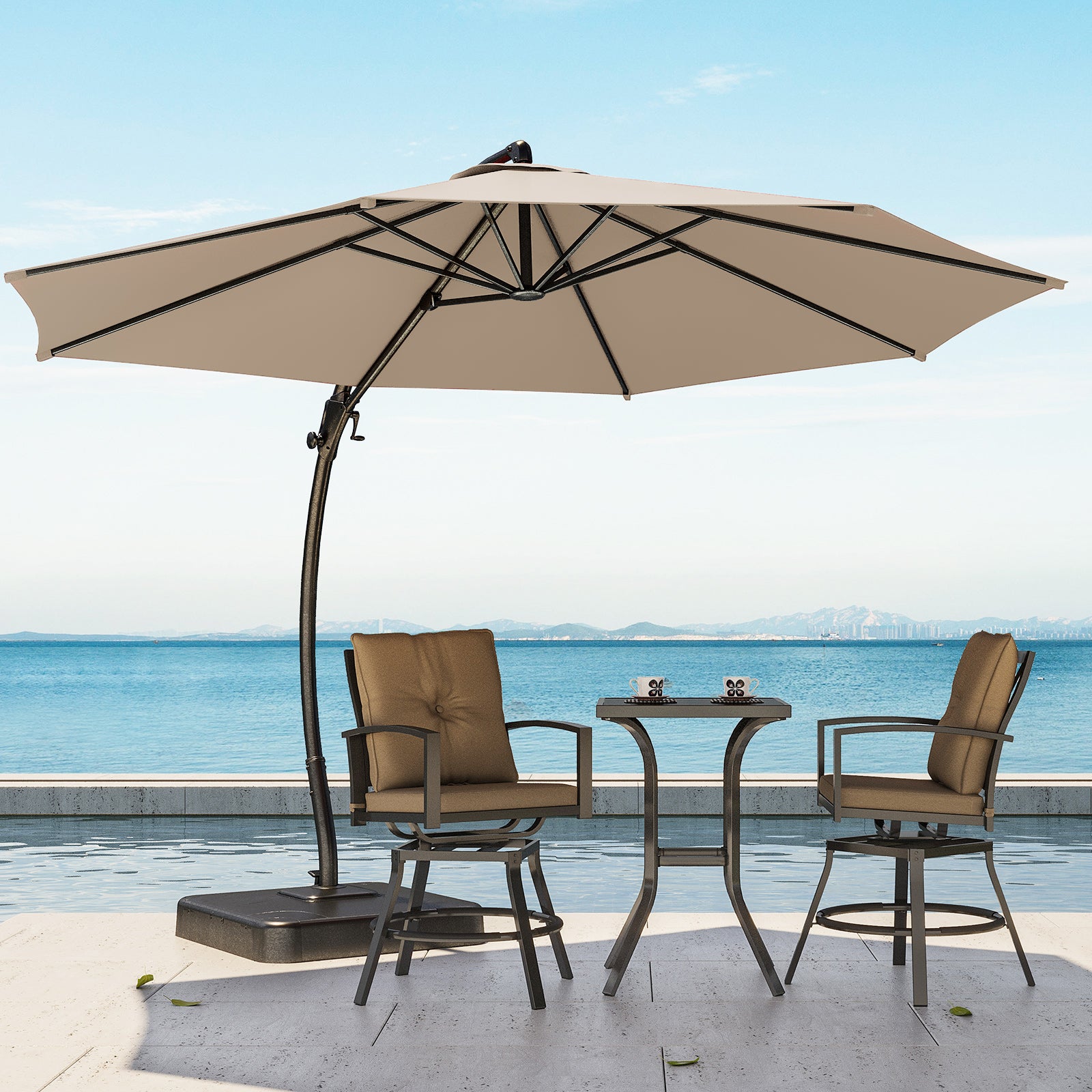 12' Outdoor Patio Hanging Cantilever Curvy Umbrella With 360°Rotation