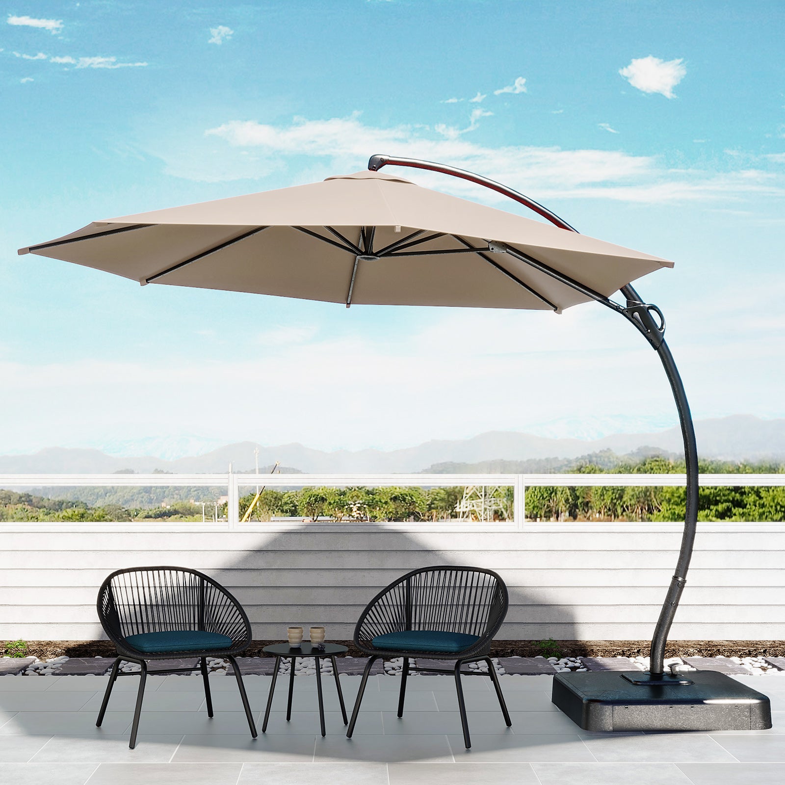 12' Outdoor Patio Hanging Cantilever Curvy Umbrella With 360°Rotation