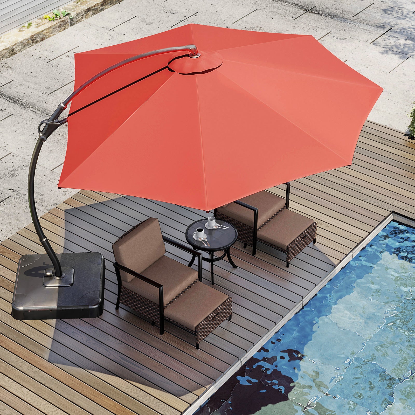 11' Outdoor Patio Hanging Cantilever Curvy Umbrella With 360°Rotation