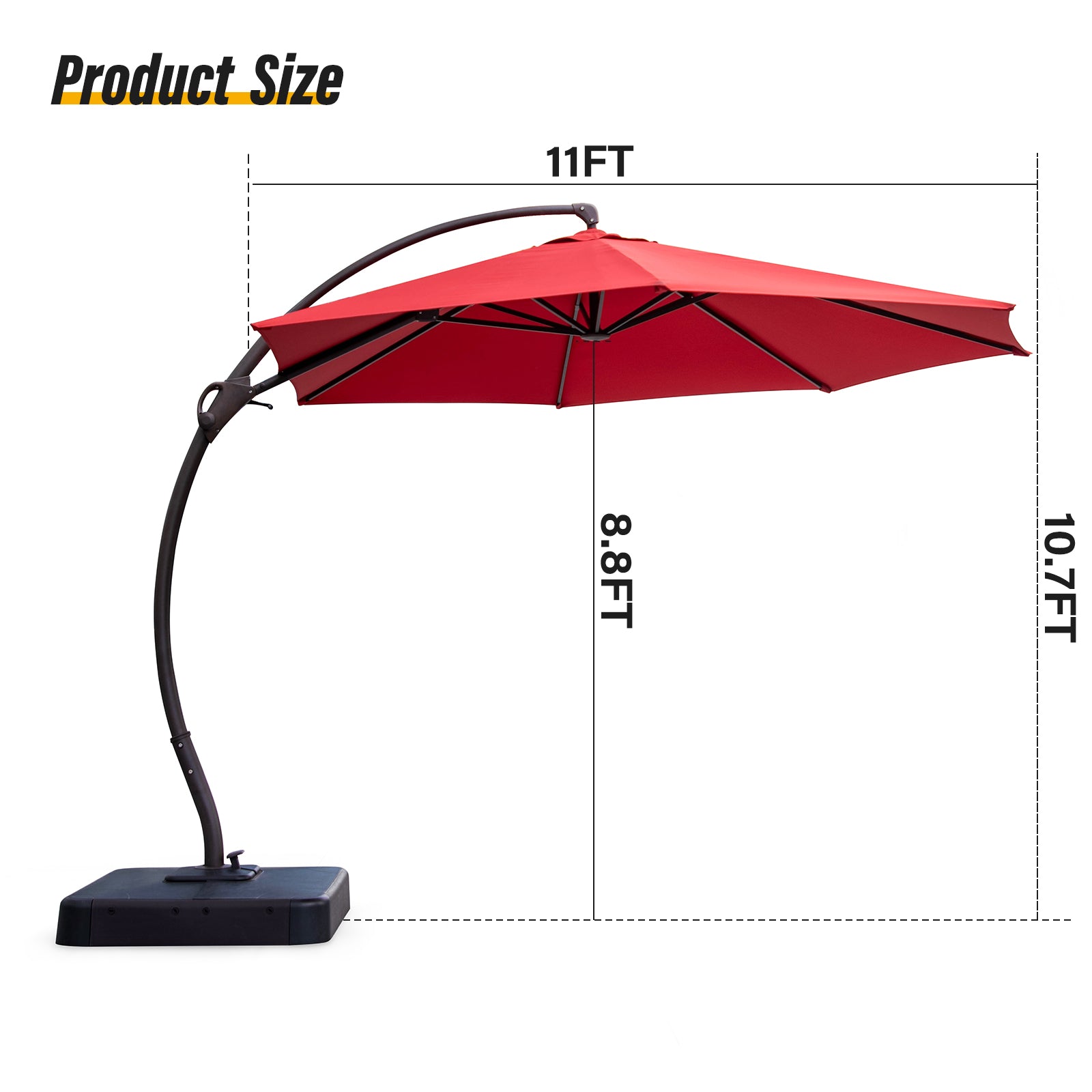 11' Outdoor Patio Hanging Cantilever Curvy Umbrella With 360°Rotation