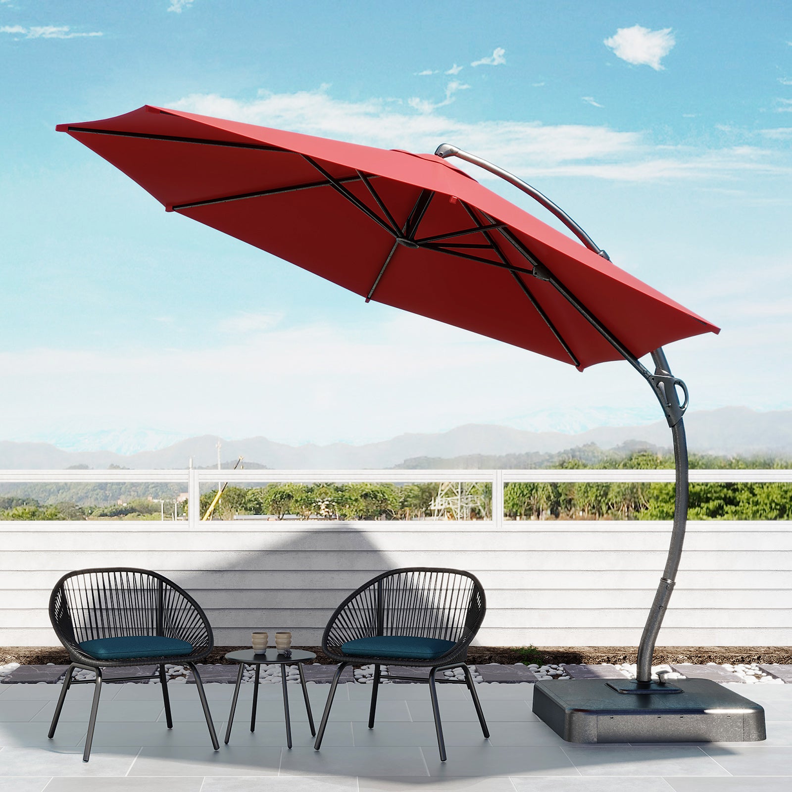 11' Outdoor Patio Hanging Cantilever Curvy Umbrella With 360°Rotation