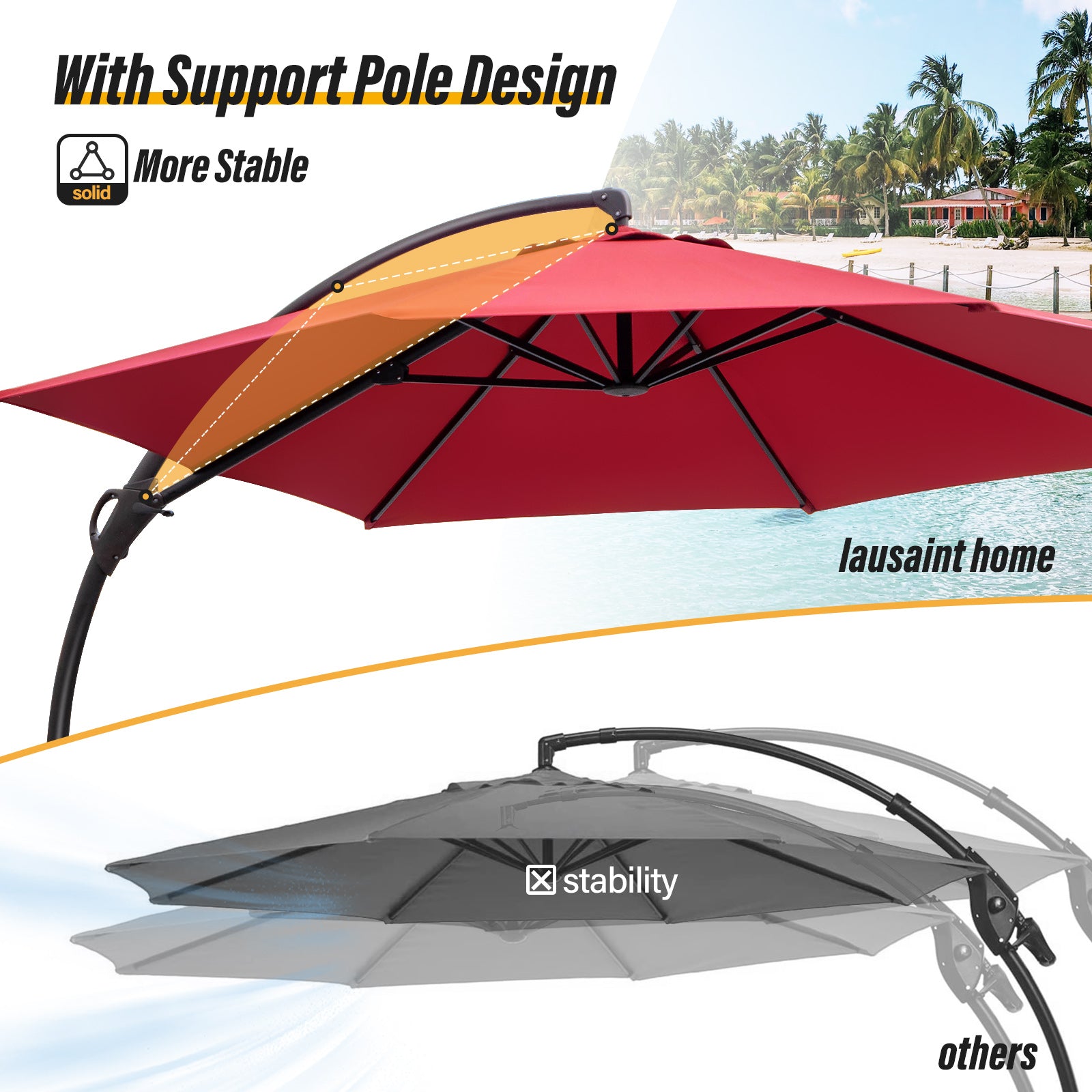 11' Outdoor Patio Hanging Cantilever Curvy Umbrella With 360°Rotation