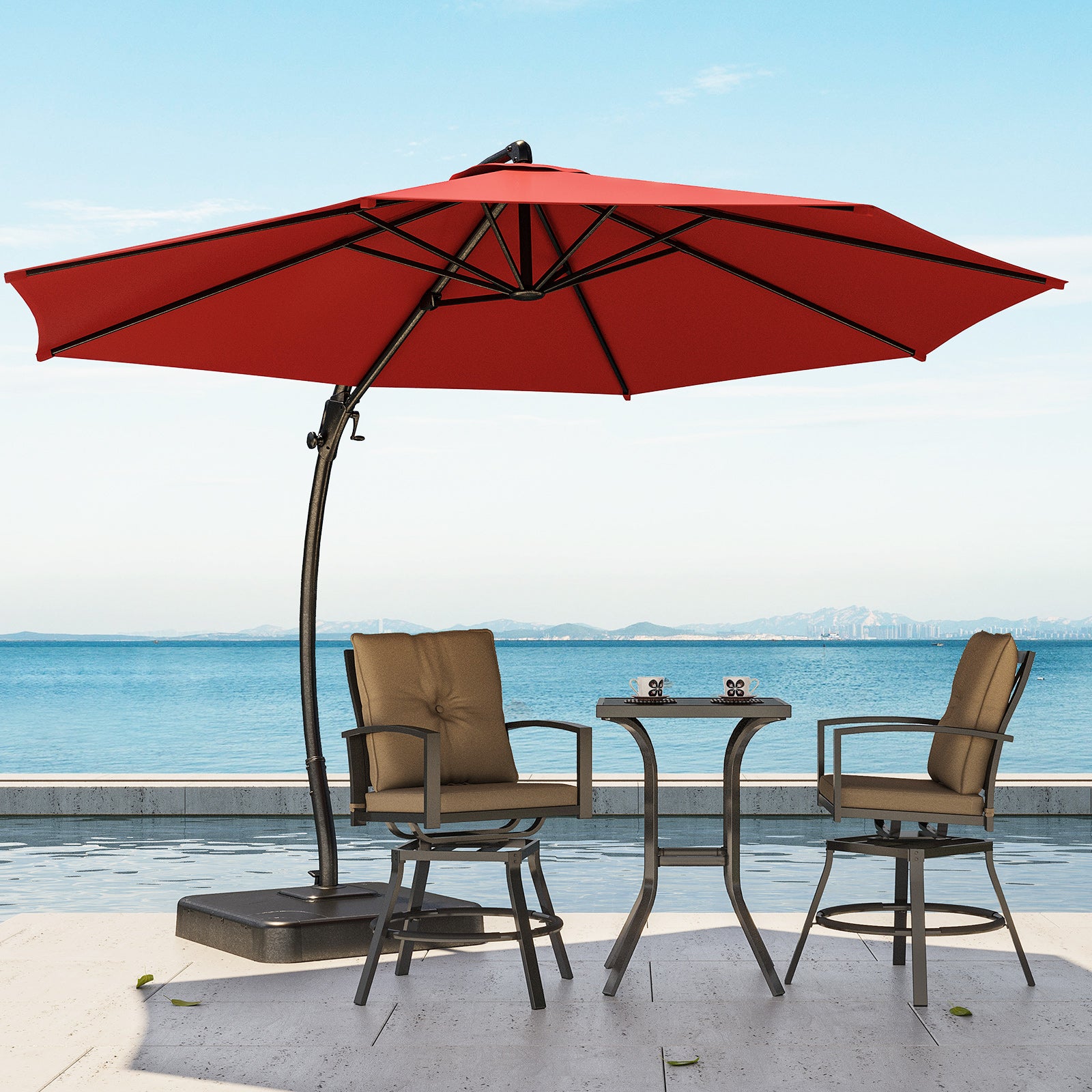 11' Outdoor Patio Hanging Cantilever Curvy Umbrella With 360°Rotation