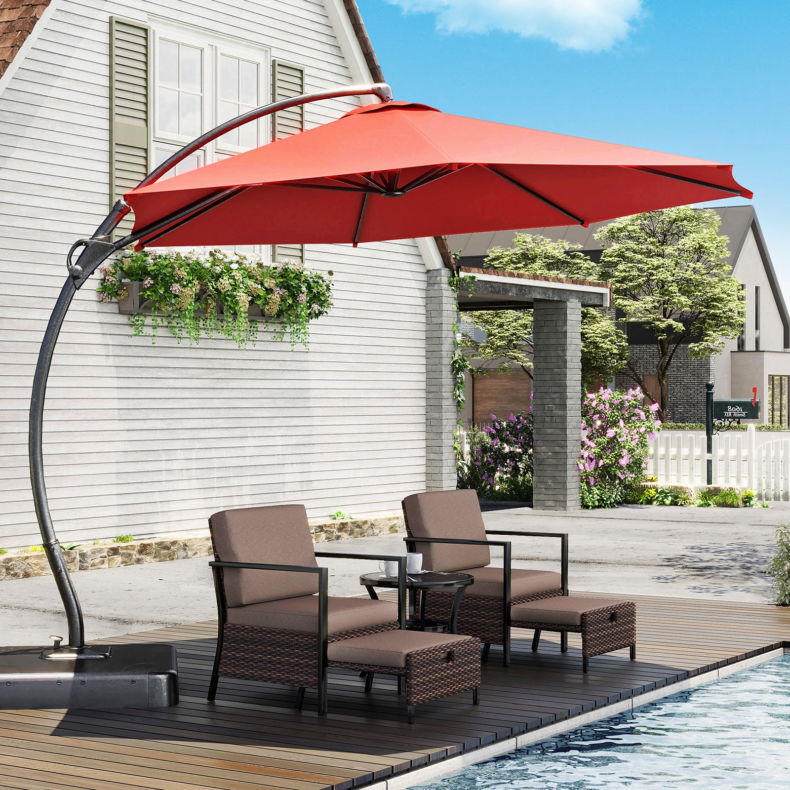 11' Outdoor Patio Hanging Cantilever Curvy Umbrella With 360°Rotation