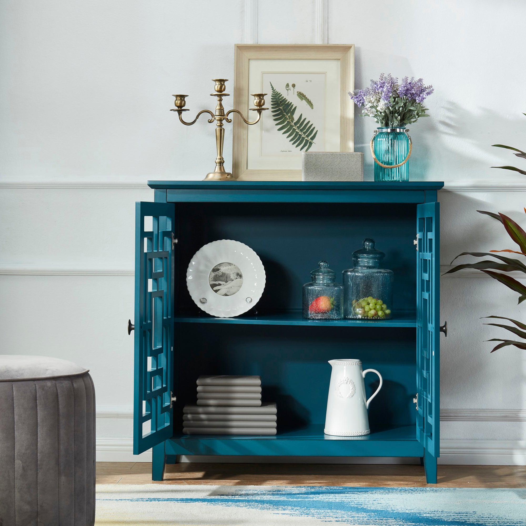 Wood Double Door Accent Cabinet with Interior Shelves