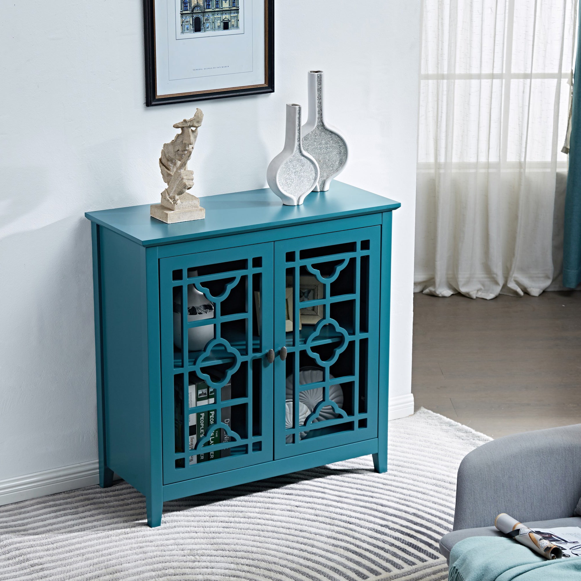 Wood Double Door Accent Cabinet with Adjustable Shelf