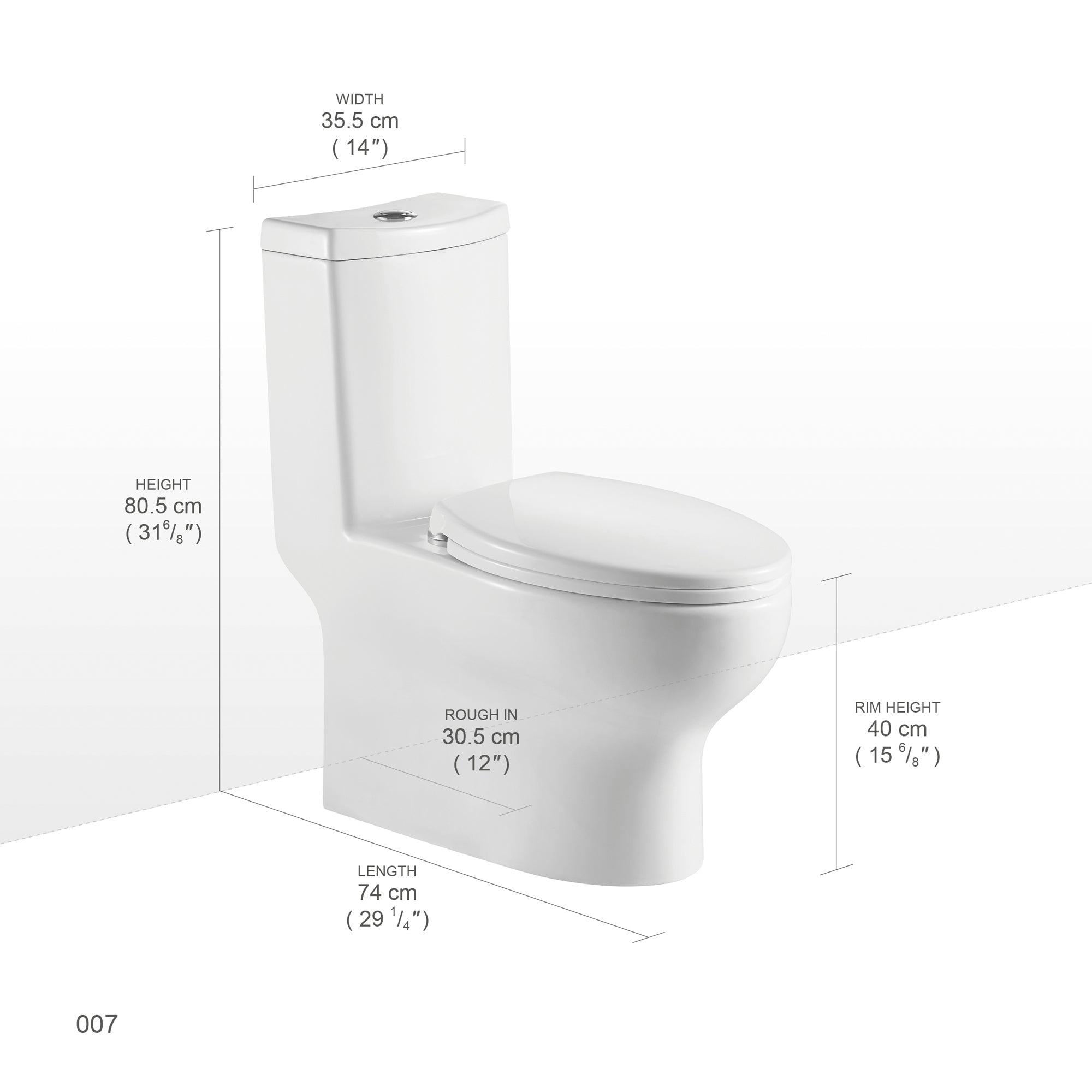 12 inches 1.1/1.6GPF Dual Flush One-Piece Toilet with Soft Close Seat