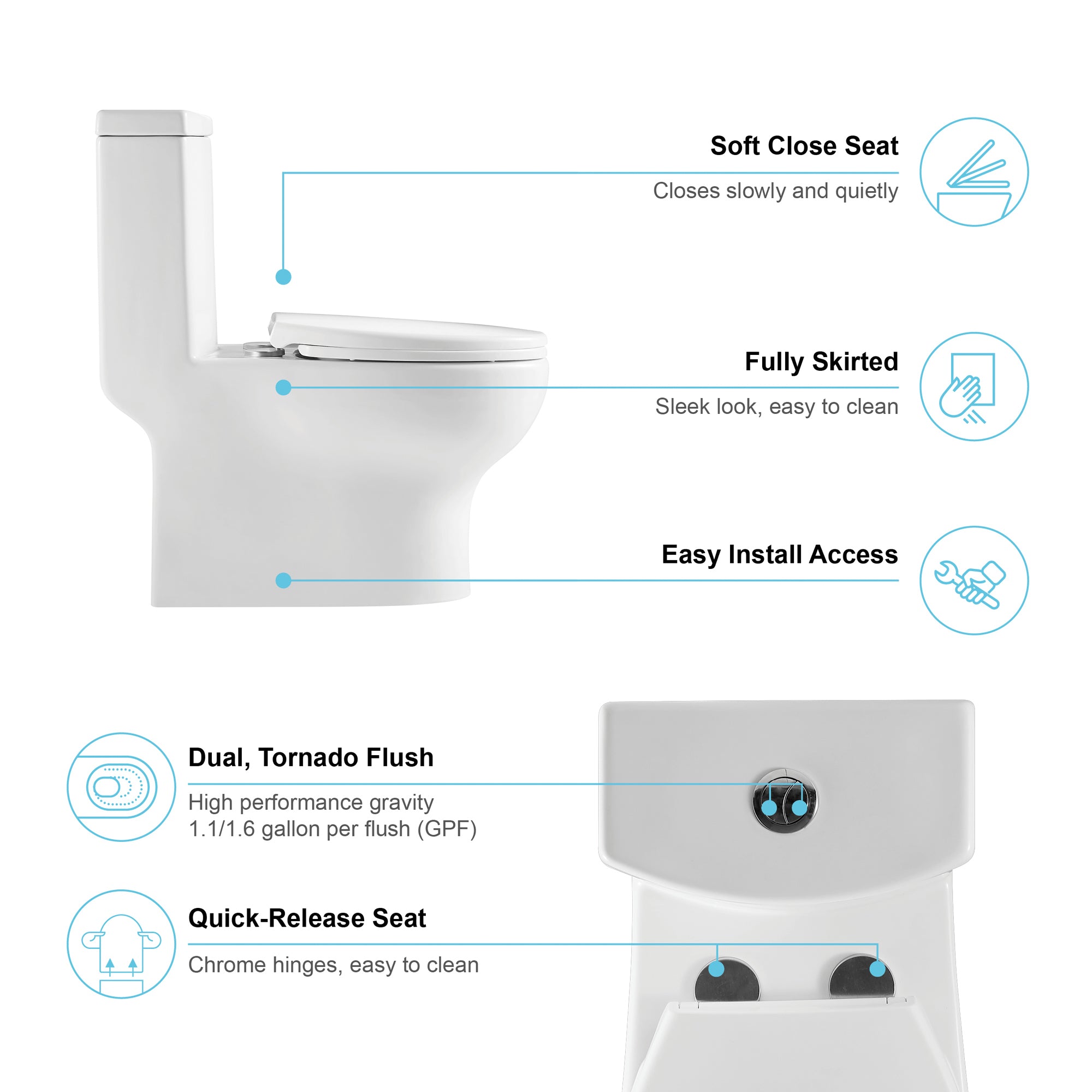 12 inches 1.1/1.6GPF Dual Flush One-Piece Toilet with Soft Close Seat