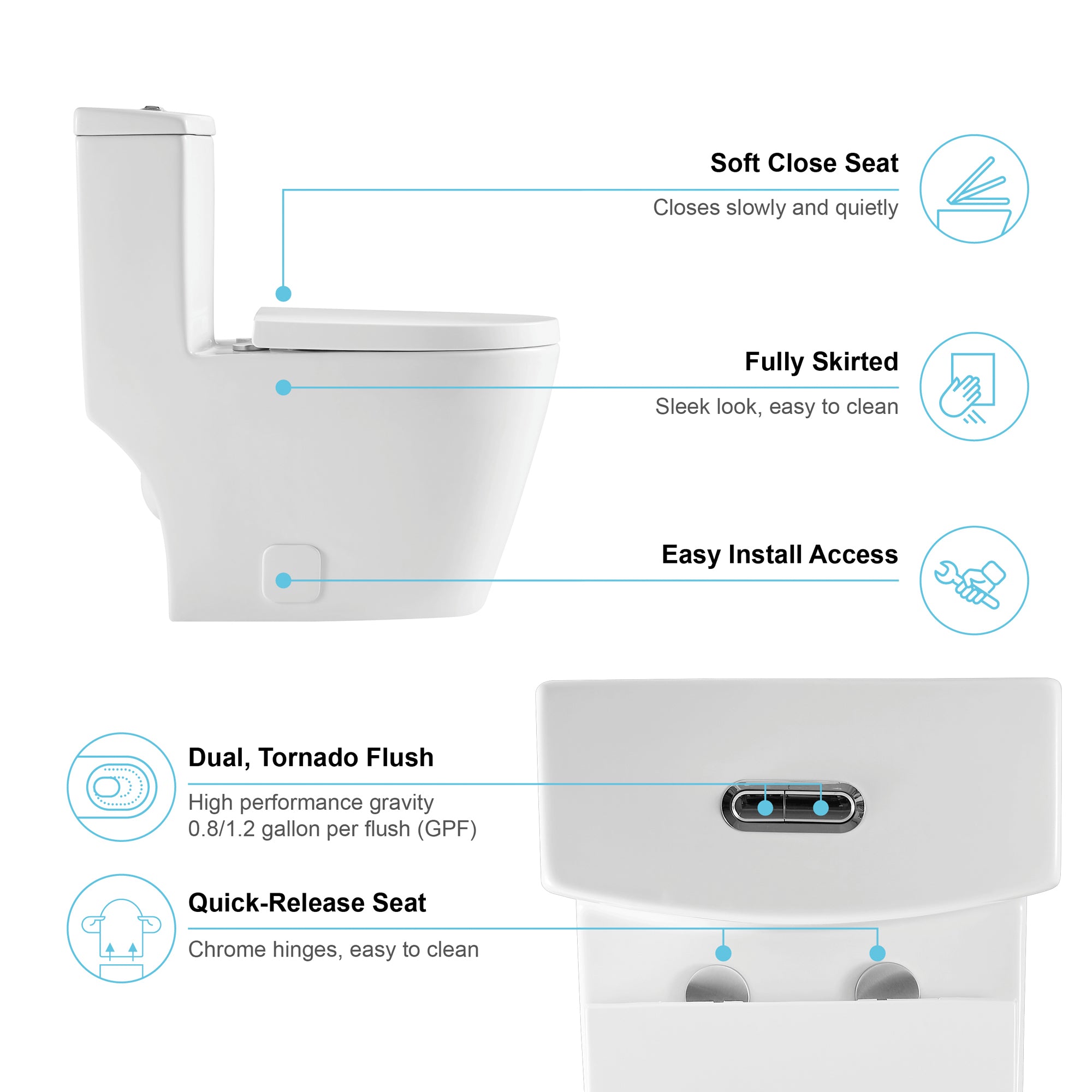 12 inches 0.88/1.2GPF Dual Flush One-Piece Toilet with Soft Close Seat