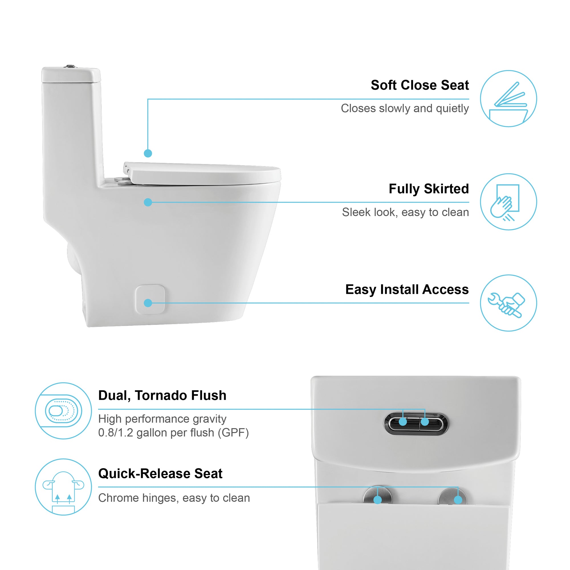 12 inches 0.88/1.2GPF Dual Flush One-Piece Toilet with Soft Close Seat